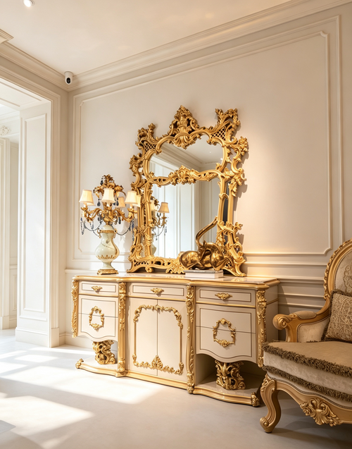 Madeleine French Imperial buffet console sideboard, hand-carved European beechwood with traditional gold gilt finish - GrandLiving Luxe