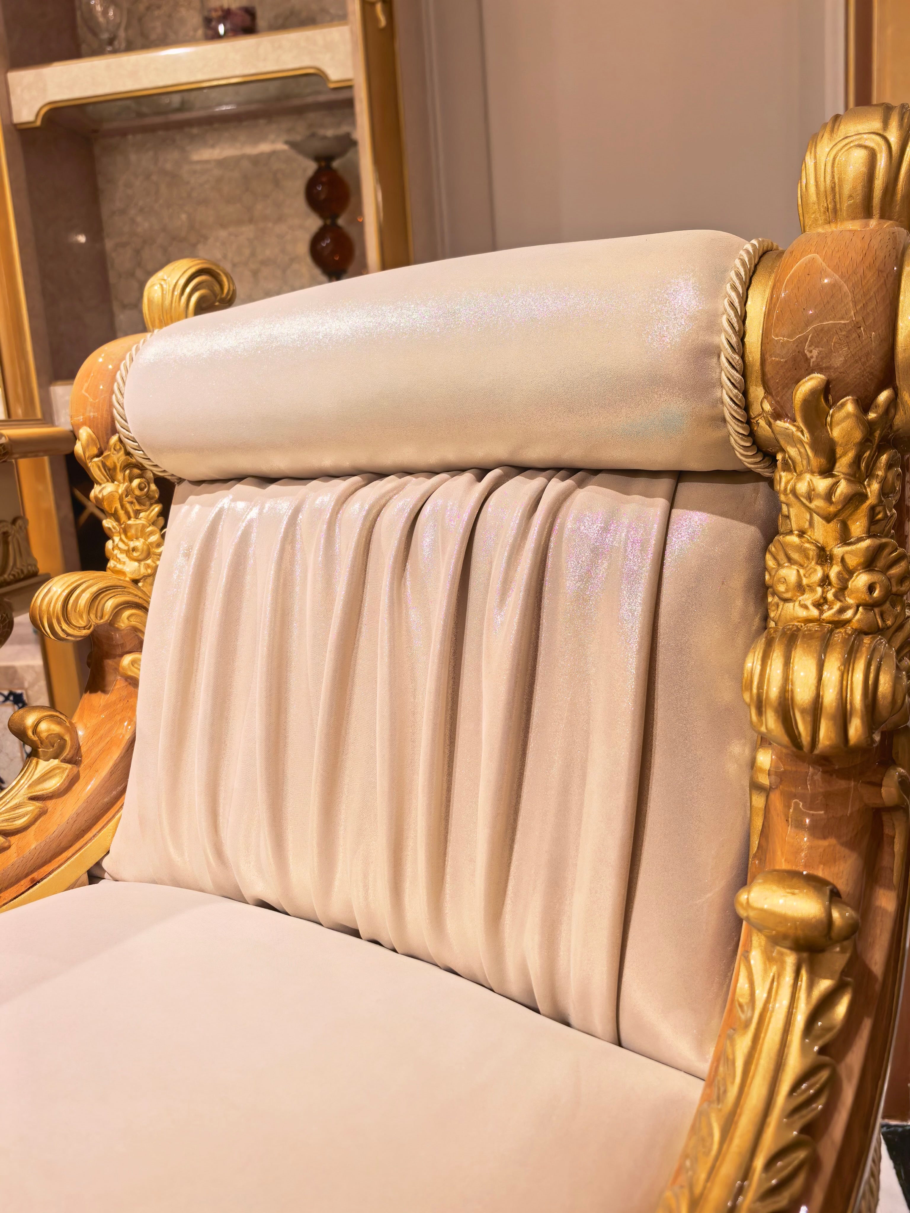 Rosalind French Imperial bar stool detail, hand-carved gold gilt finish - GrandLiving Luxe