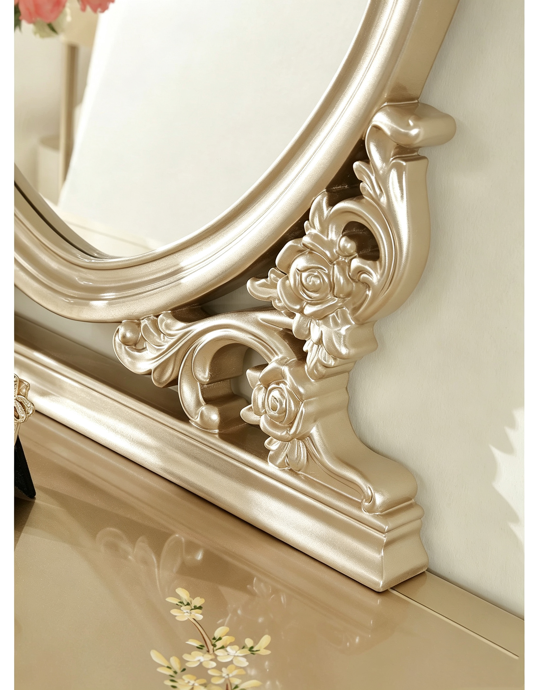 Amour French Provincial Silver Leaf Dressing Table with Mirror| GradLiving Luxe 3
