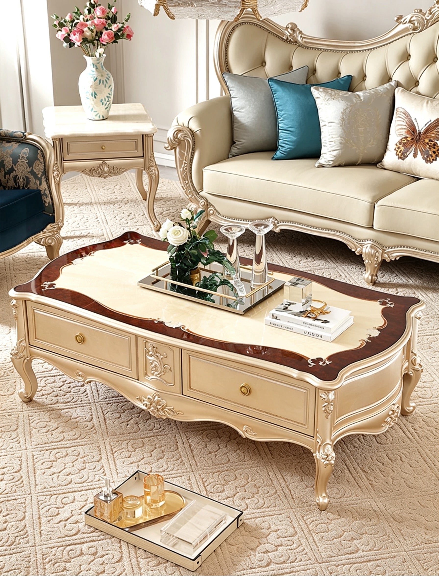 Fleur French Solid Wood Sofa