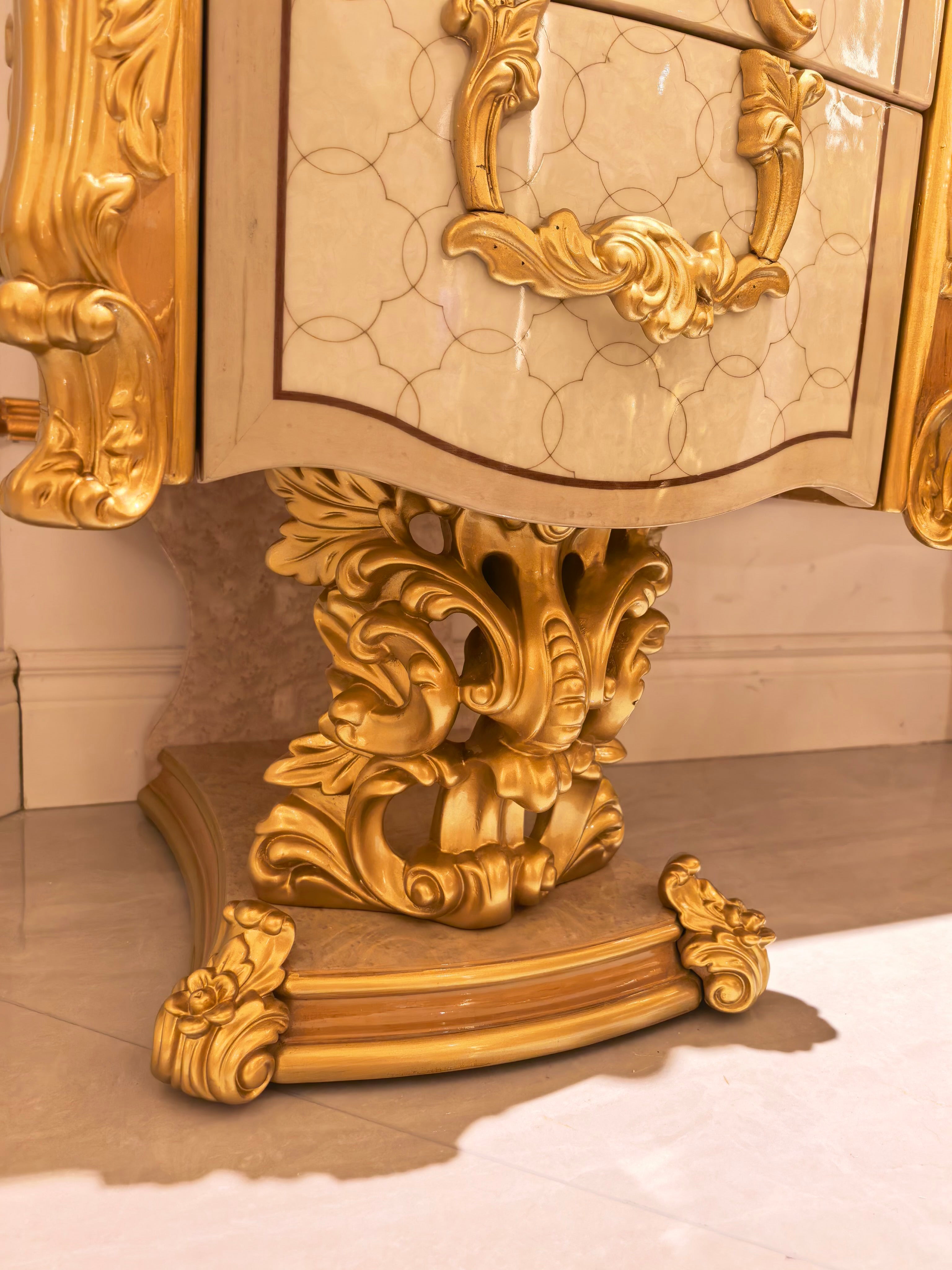 Seraphine French Imperial dressing table and stool in bedroom setting - GrandLiving Luxe