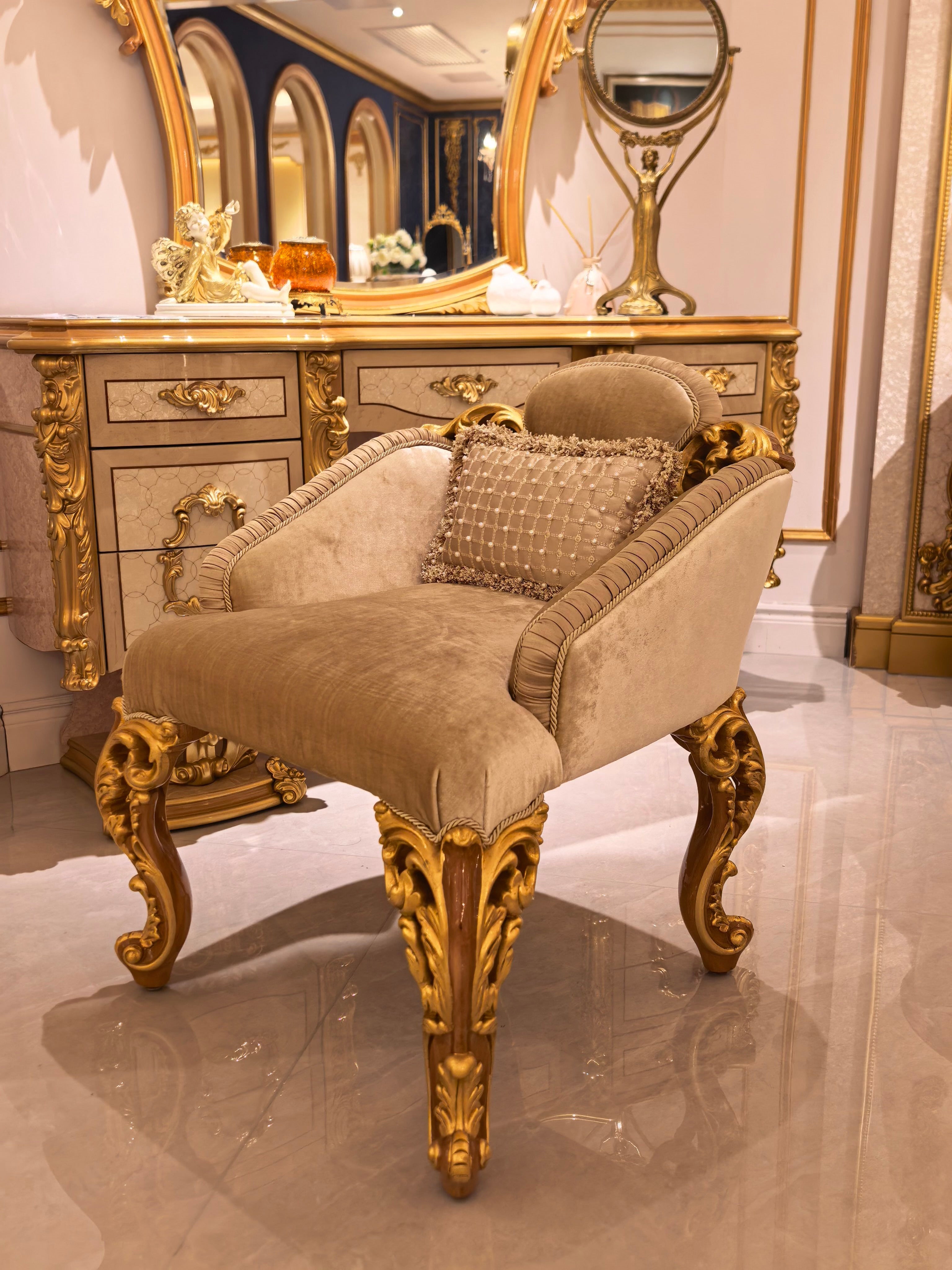 Seraphine French Imperial vanity stool full view - GrandLiving Luxe