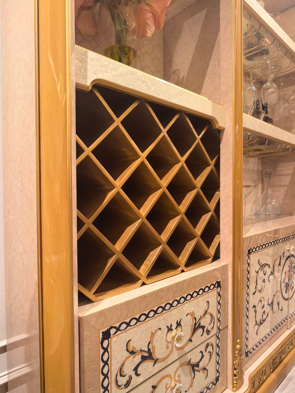 Blanche French Imperial display cabinet craftsmanship detail - GrandLiving Luxe