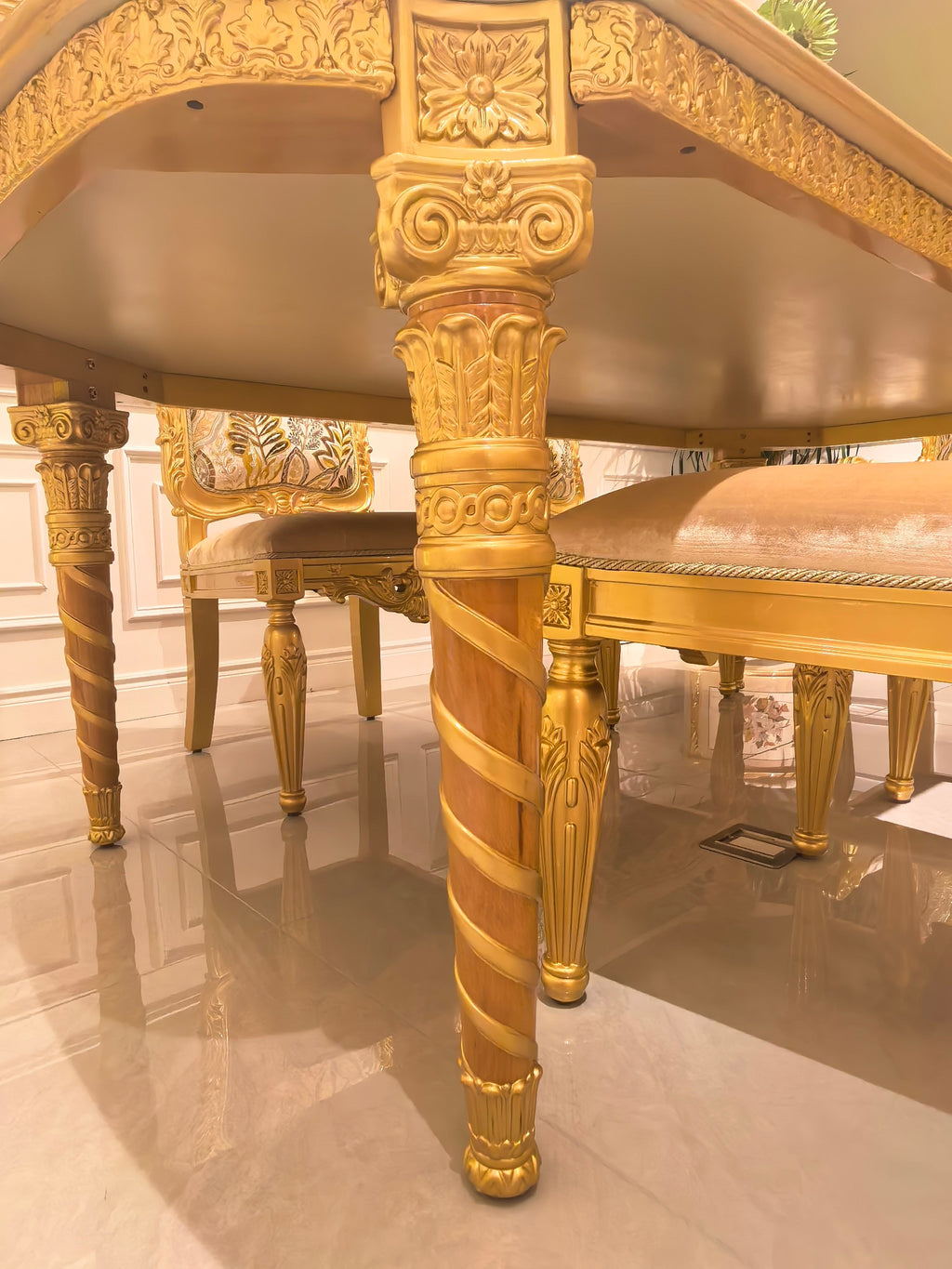 Bernadette French Imperial dining table gold gilt finish close-up - GrandLiving Luxe