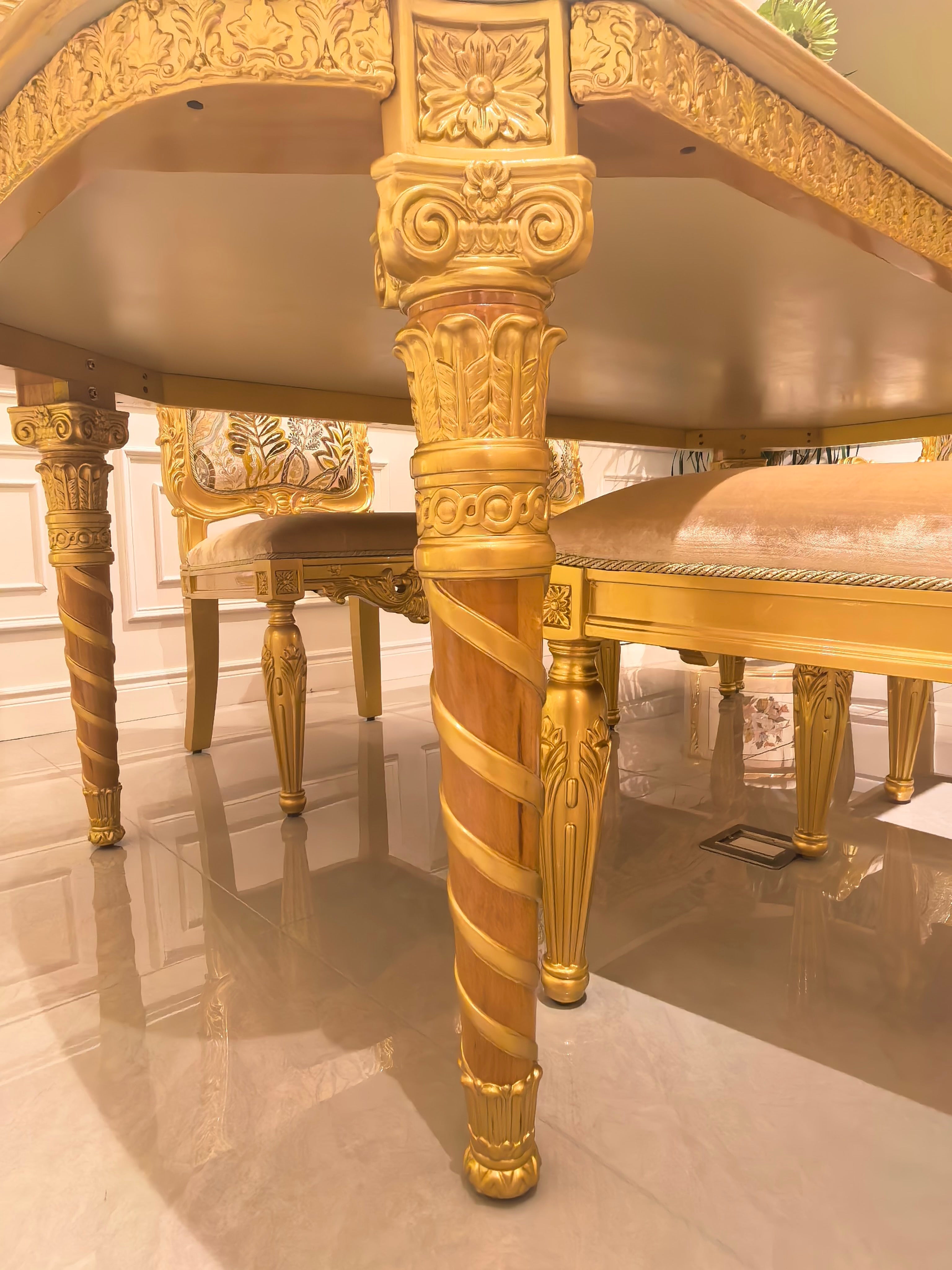 Bernadette French Imperial dining table gold gilt finish close-up - GrandLiving Luxe
