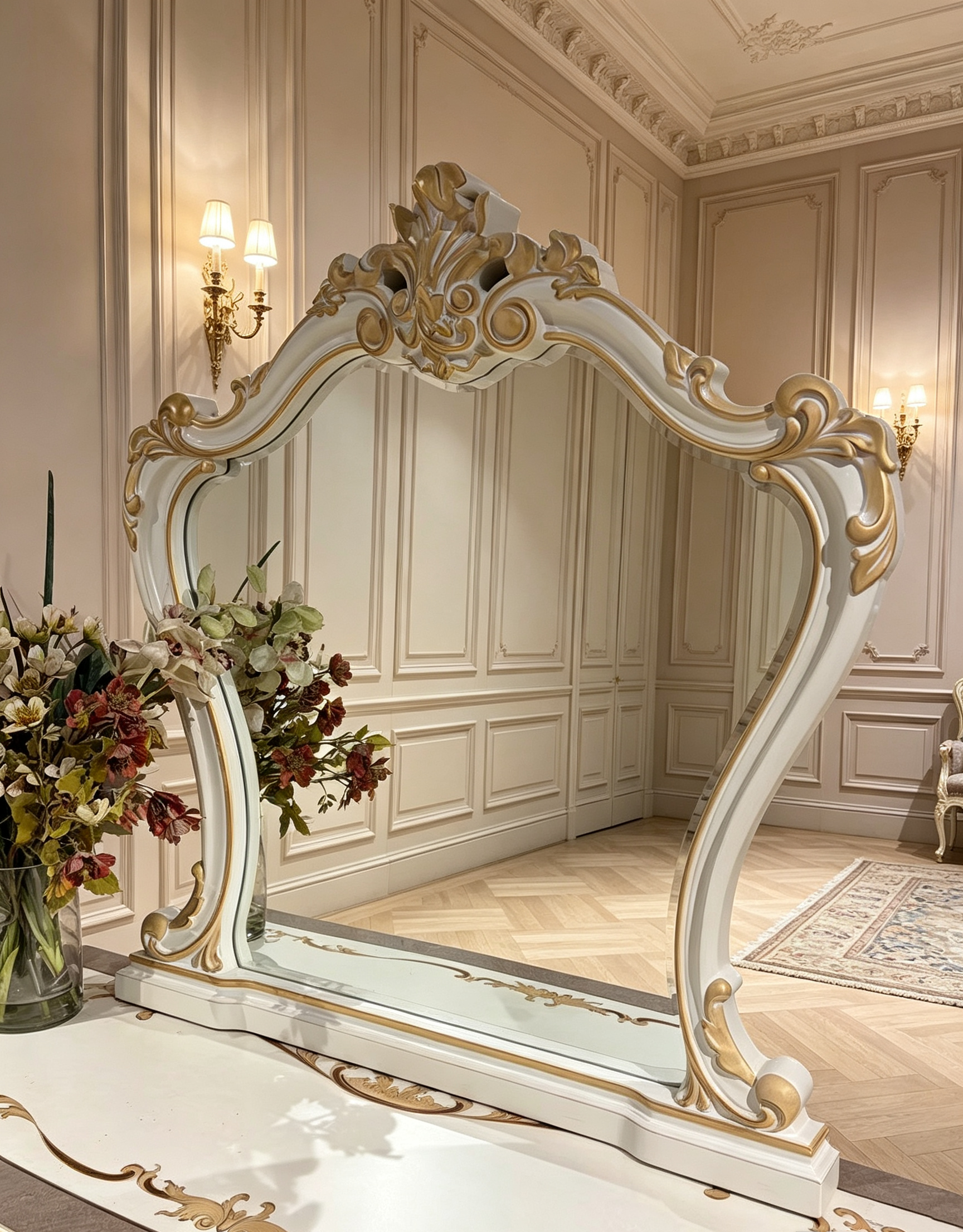 Amber Grace French Provincial Gold Leaf Solid Wood Handcrafted Dressing Table & Stool | GrandLiving Luxe 2