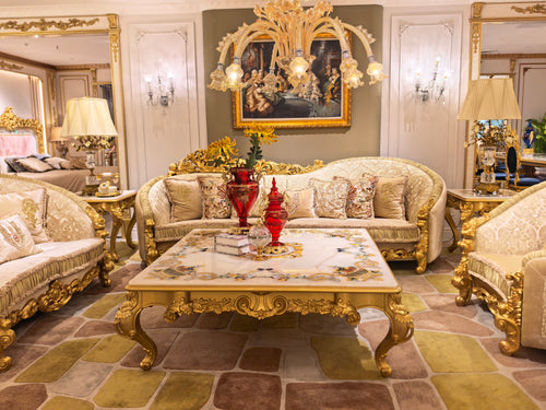 Ursule French Imperial coffee table, hand-carved European beechwood with traditional gold gilt finish - GrandLiving Luxe