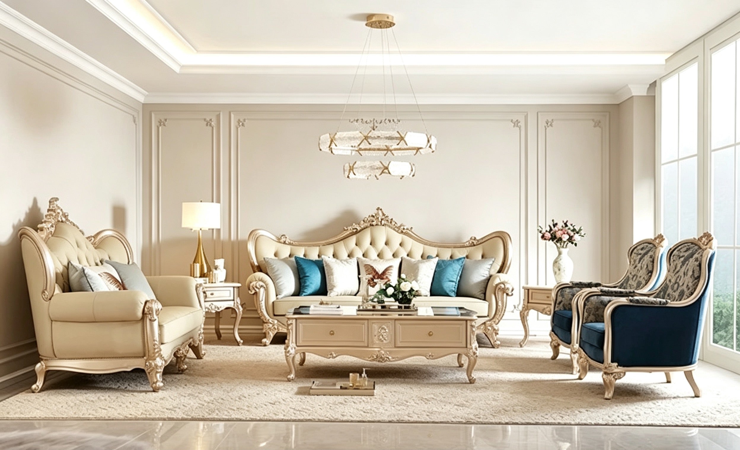 Fleur French Solid Wood Sofa