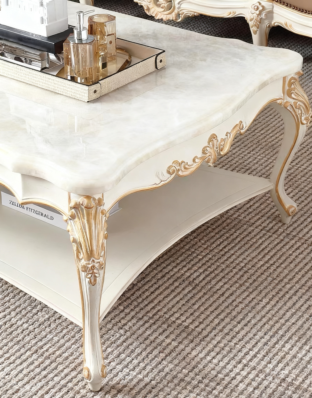 Regal Bloom French Vintage Marble Coffee Table image 1