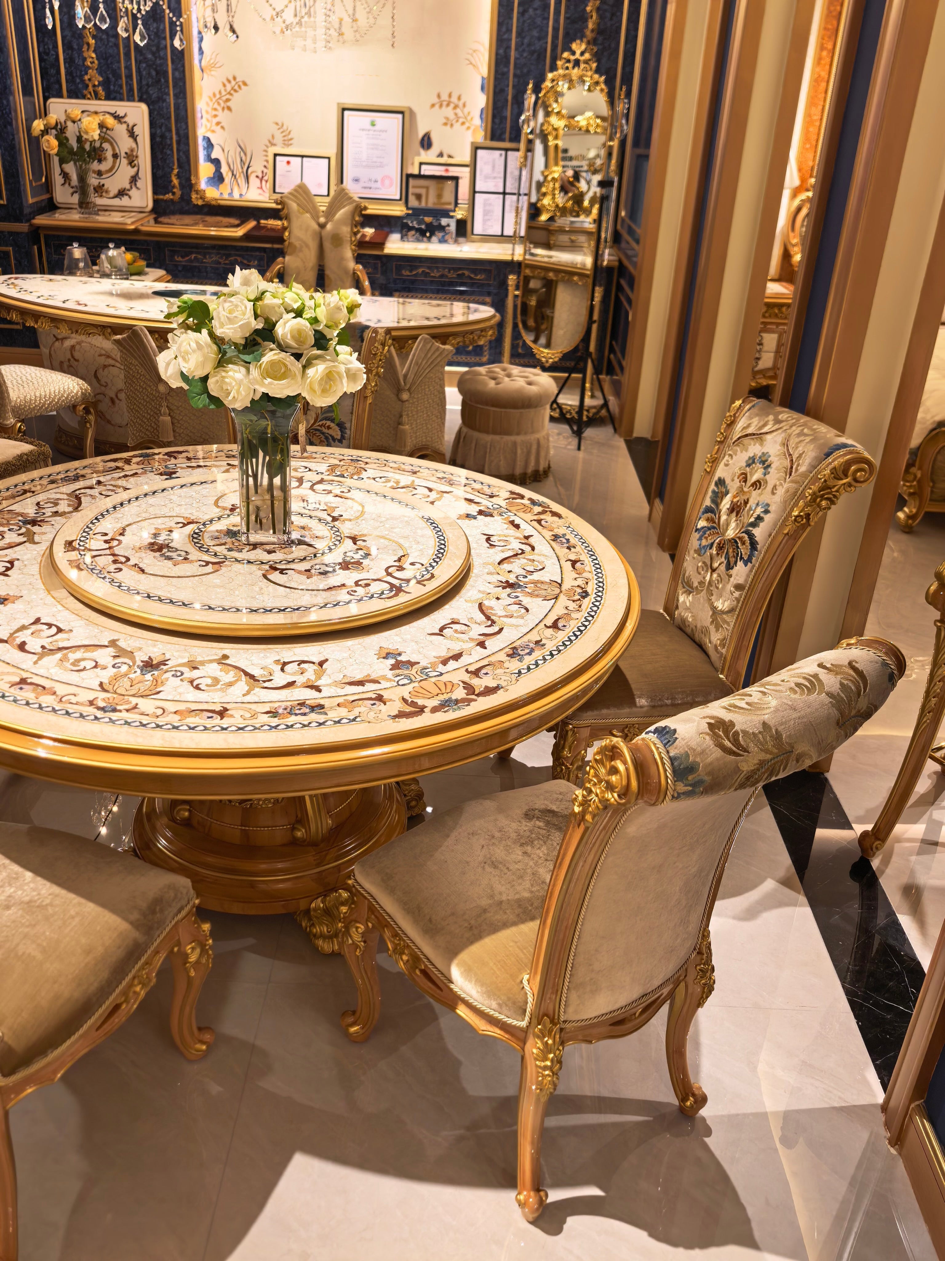 Valentine French Imperial dining table, hand-carved European beechwood with traditional gold gilt finish - GrandLiving Luxe