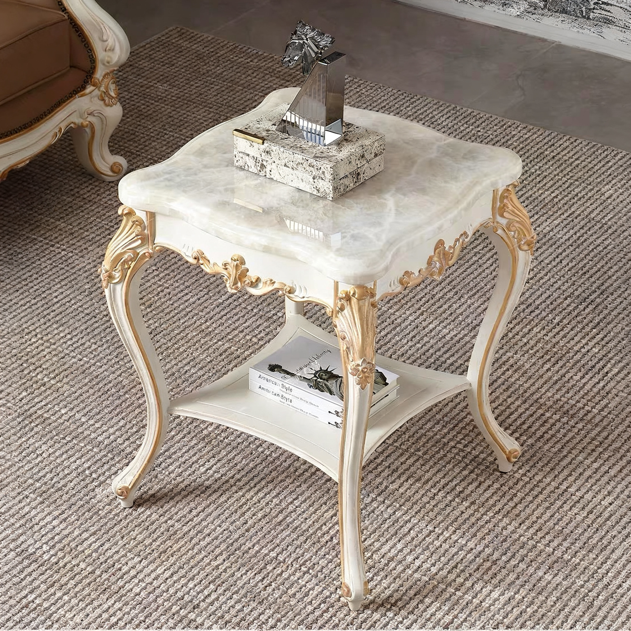 Regal Bloom French Vintage Marble Side Table image 0