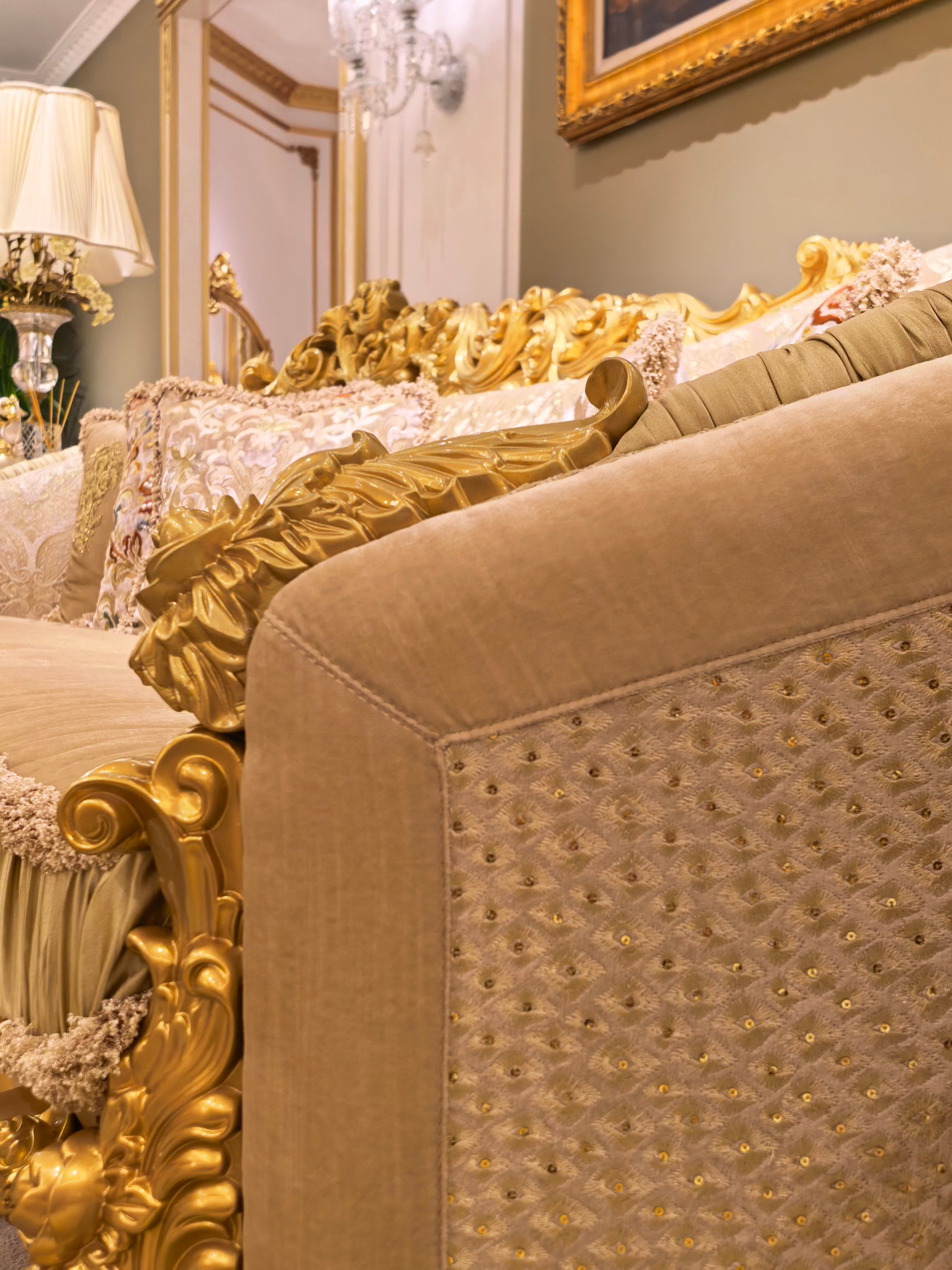 Beatrice French Imperial sofa leg and base detail - GrandLiving Luxe