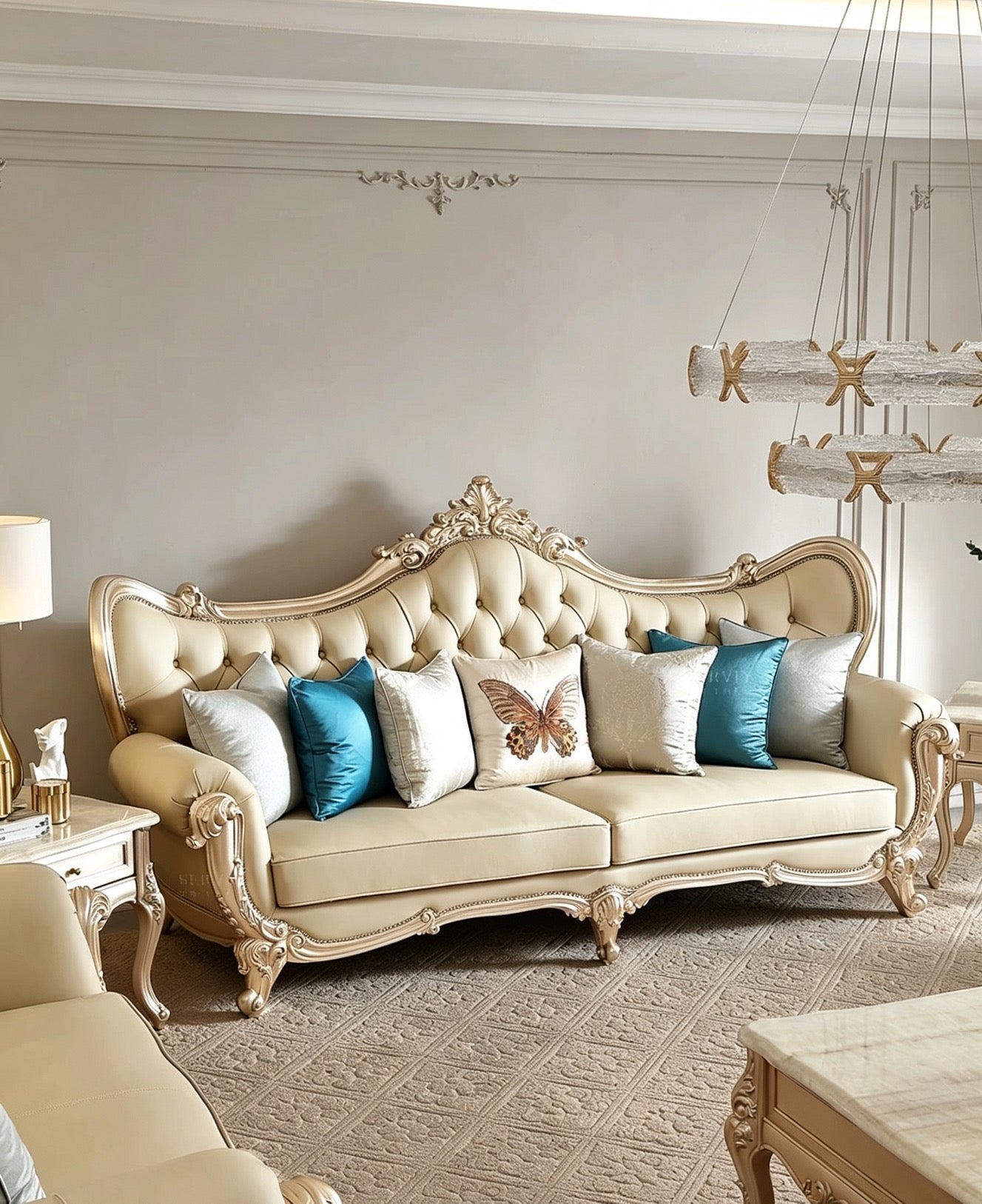 Fleur French Solid Wood Sofa
