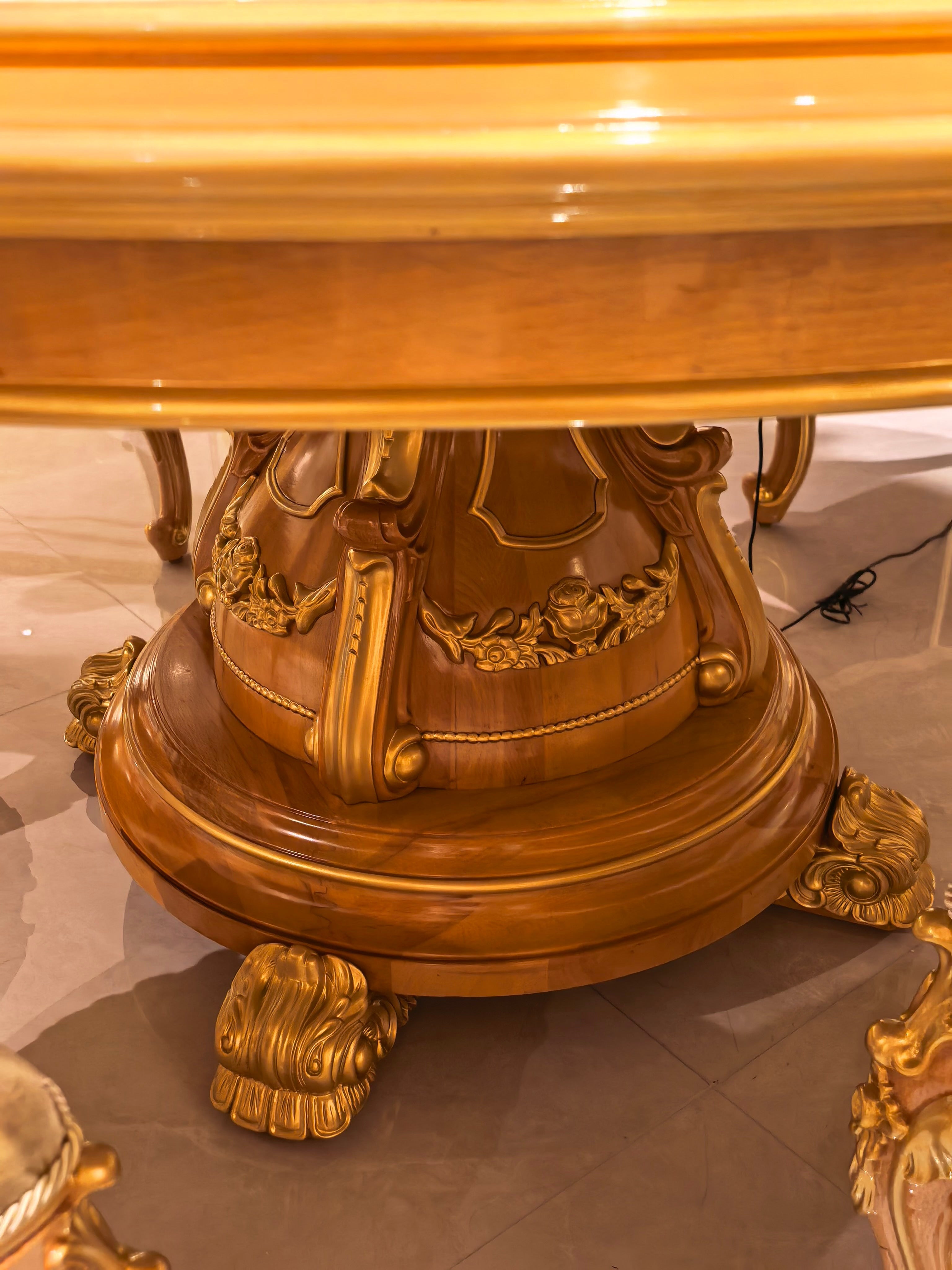 Valentine French Imperial dining table gold gilt finish close-up - GrandLiving Luxe