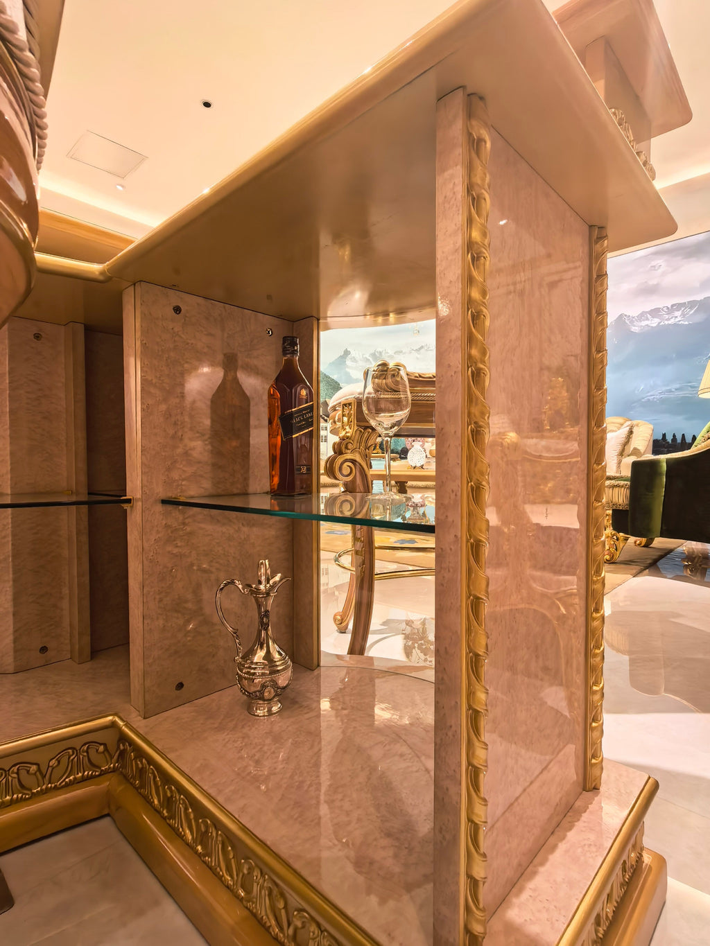 Rosalind French Imperial bar cabinet in room setting - GrandLiving Luxe