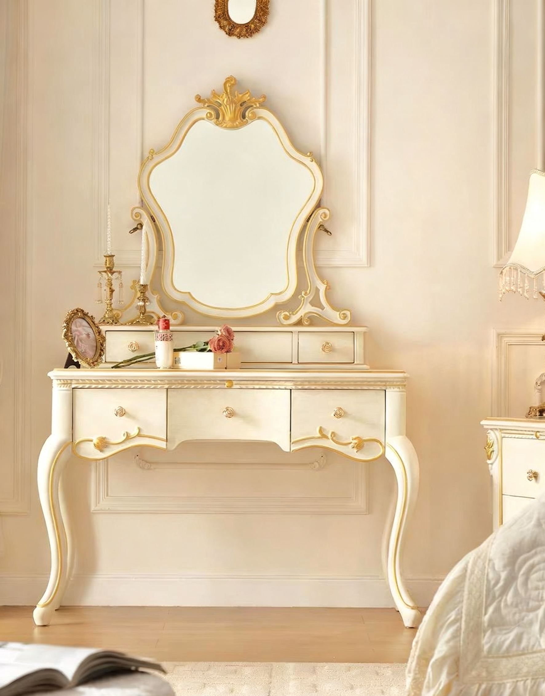 Ivory Grace French Vintage Dressing Table & Stool image 0