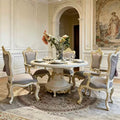 Luna White French Dining Table with hand-carved details and gold leaf accents | GrandLiving Luxe 