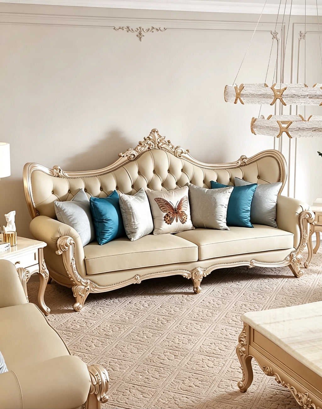 Fleur French Solid Wood Sofa