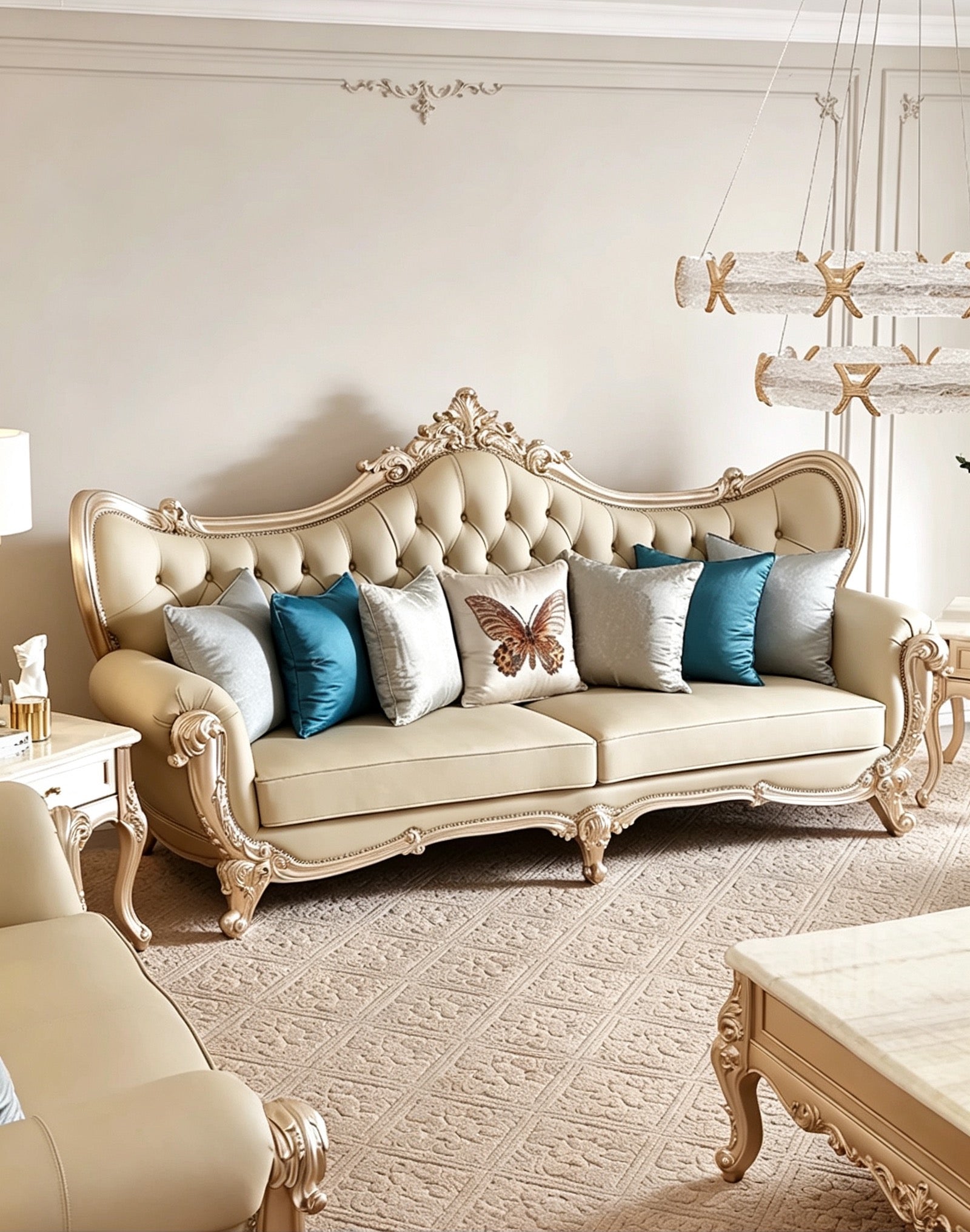 Fleur French Solid Wood Sofa