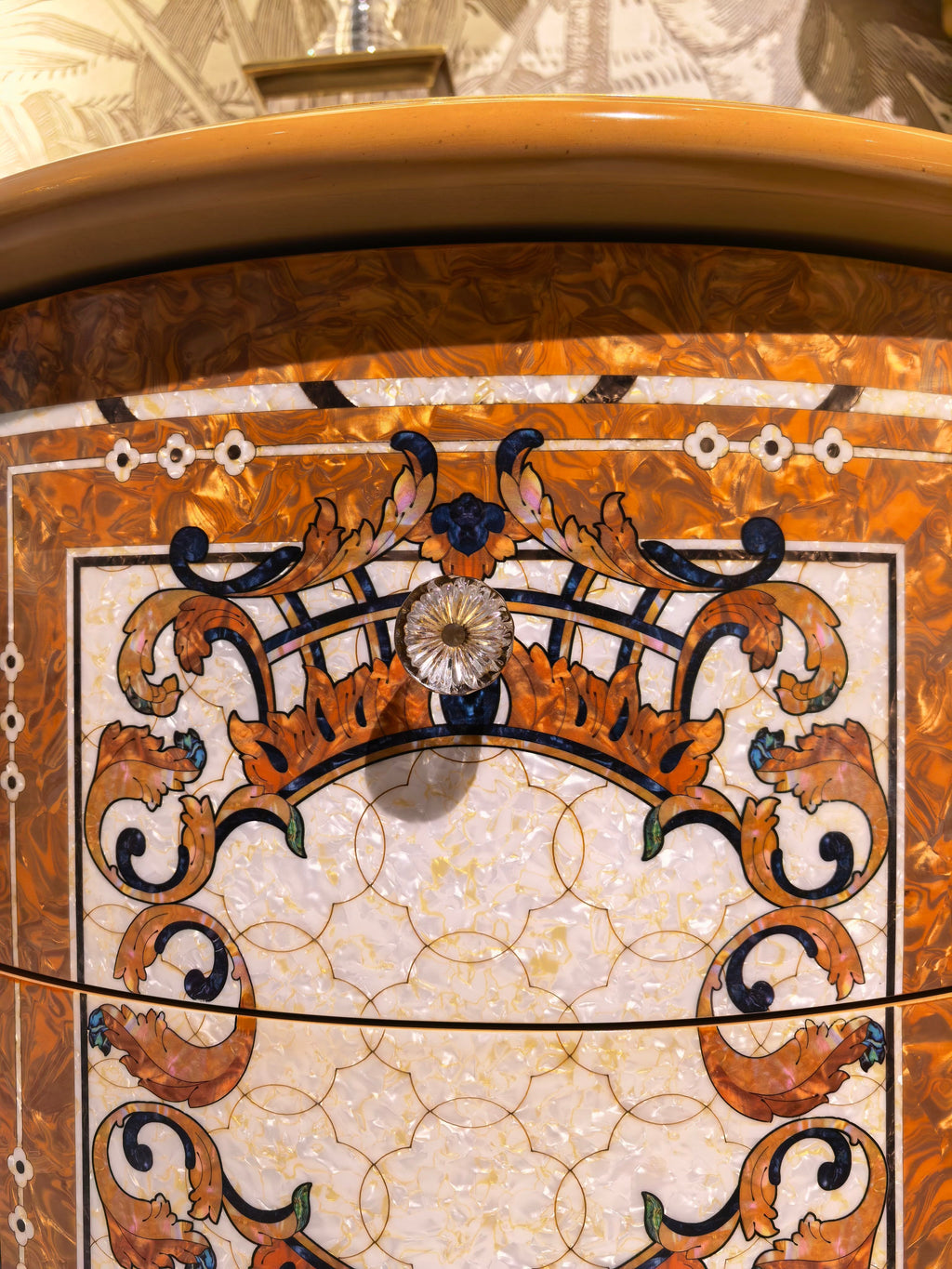 Colette French Imperial bedside table gold gilt finish close-up - GrandLiving Luxe