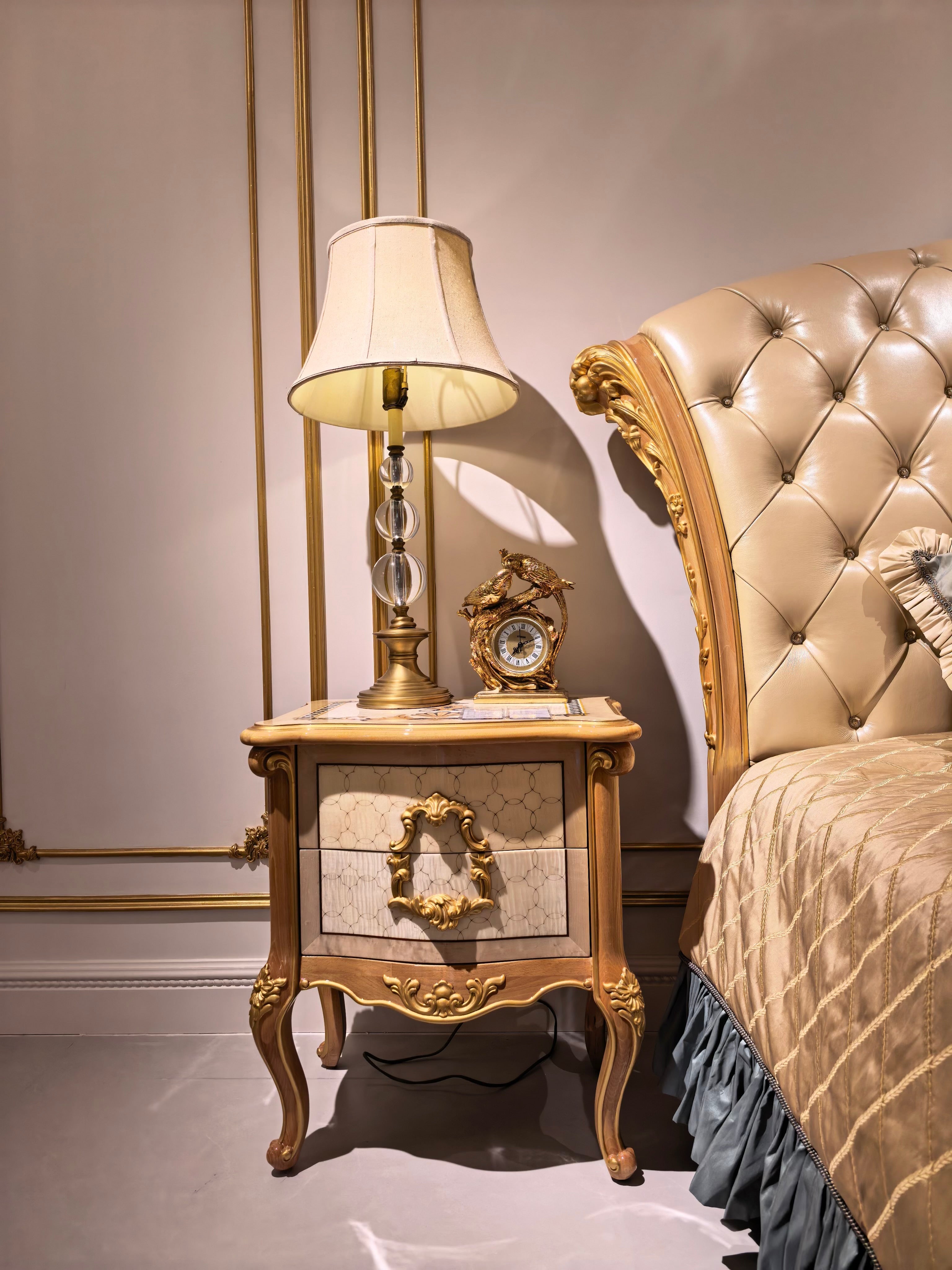 Céleste French Imperial bed gold gilt finish close-up - GrandLiving Luxe