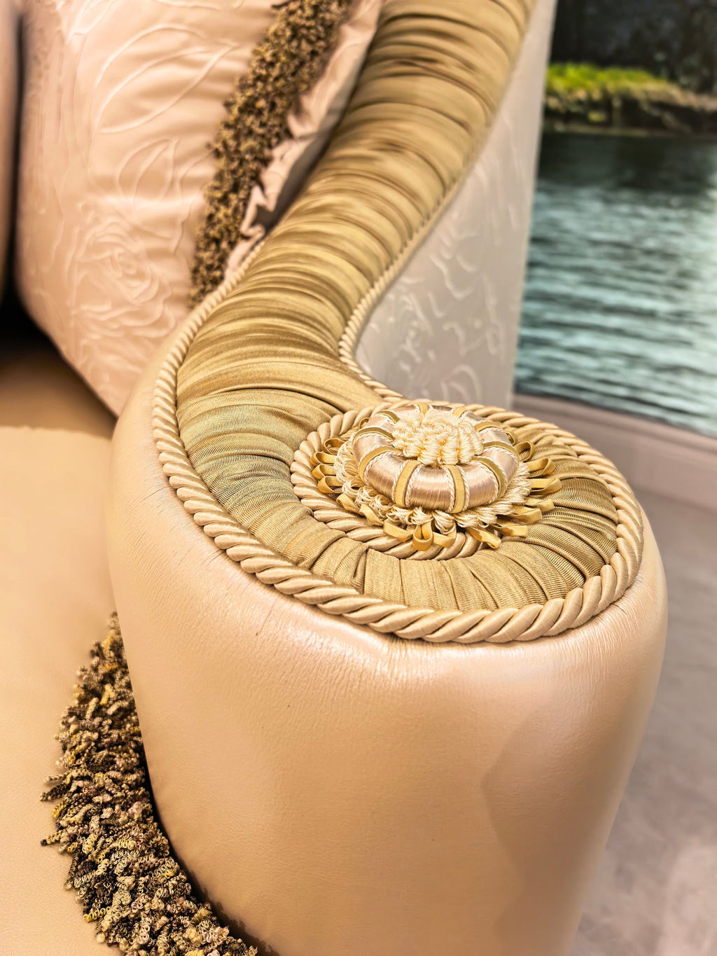 Charlotte French Imperial sofa carved leg detail - GrandLiving Luxe