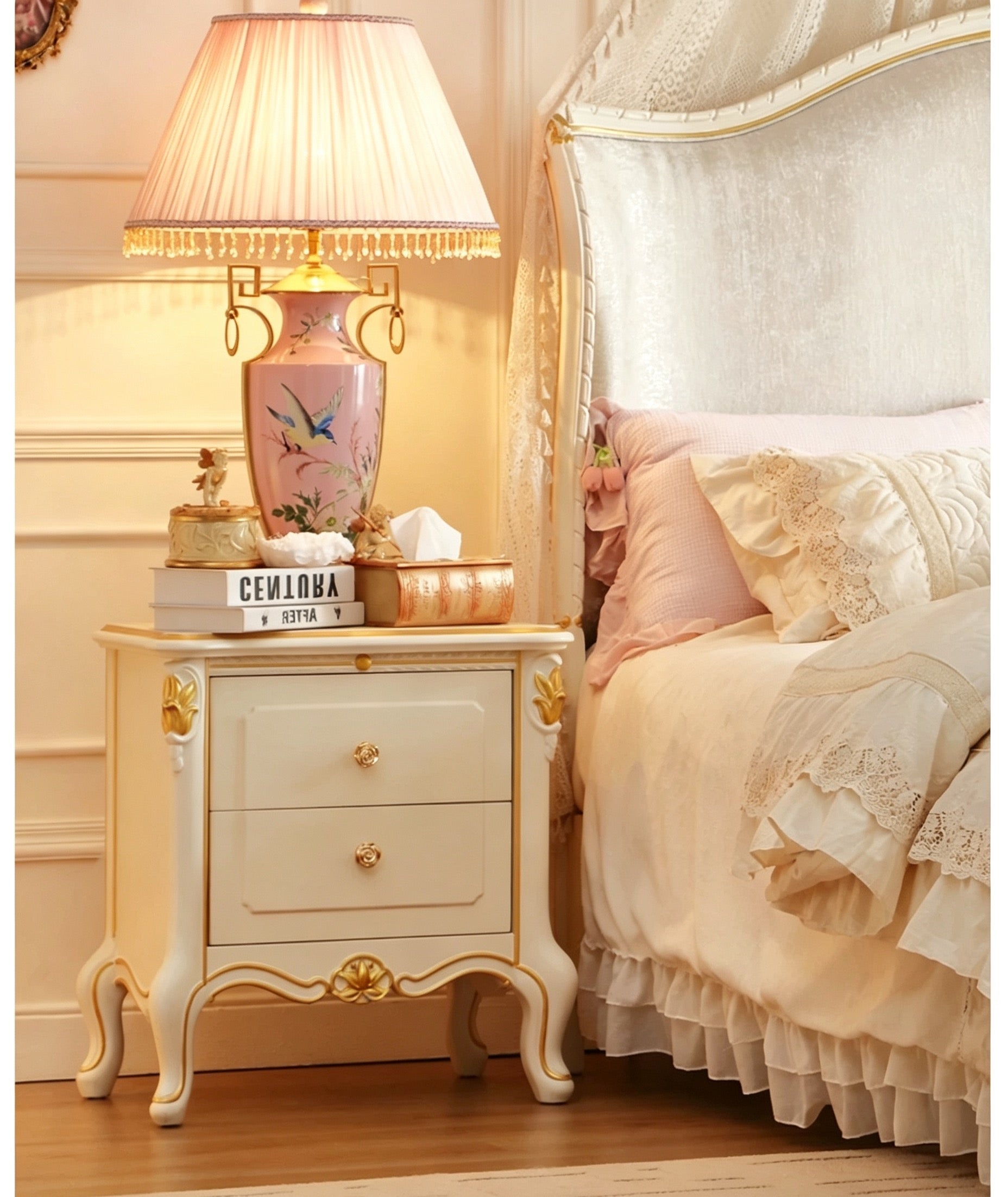 Luna White French Vintage Bedside Table