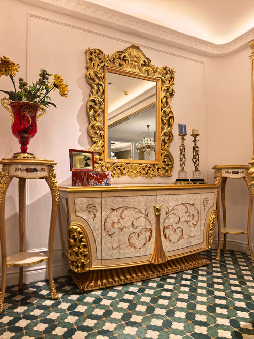 Louise French Imperial buffet console sideboard, hand-carved European beechwood with traditional gold gilt finish - GrandLiving Luxe