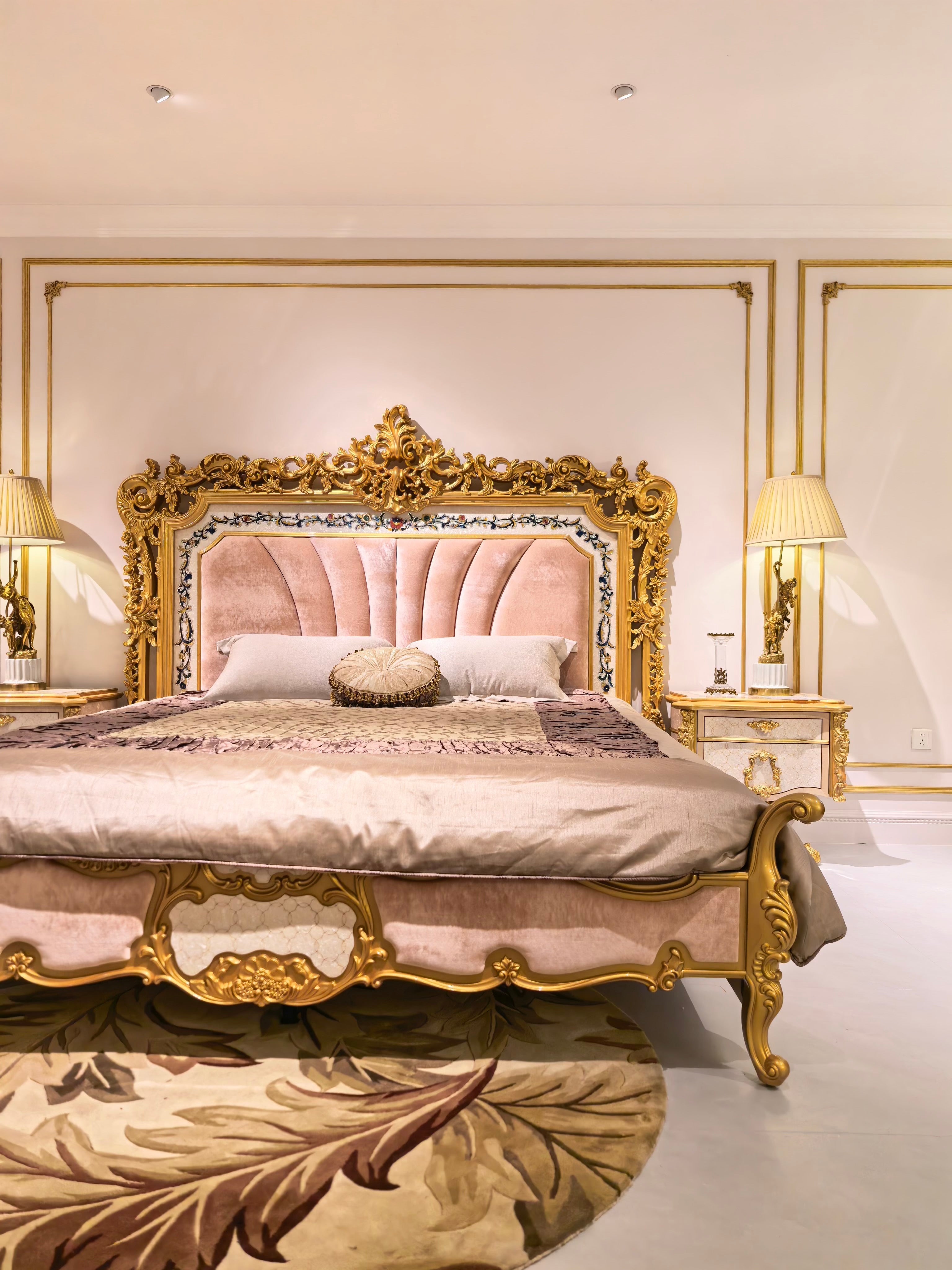 Aurélie French Imperial bedside table in bedroom setting - GrandLiving Luxe