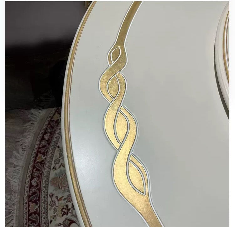 Luna White French Dining Table with hand-carved details and gold leaf accents | GrandLiving Luxe 2