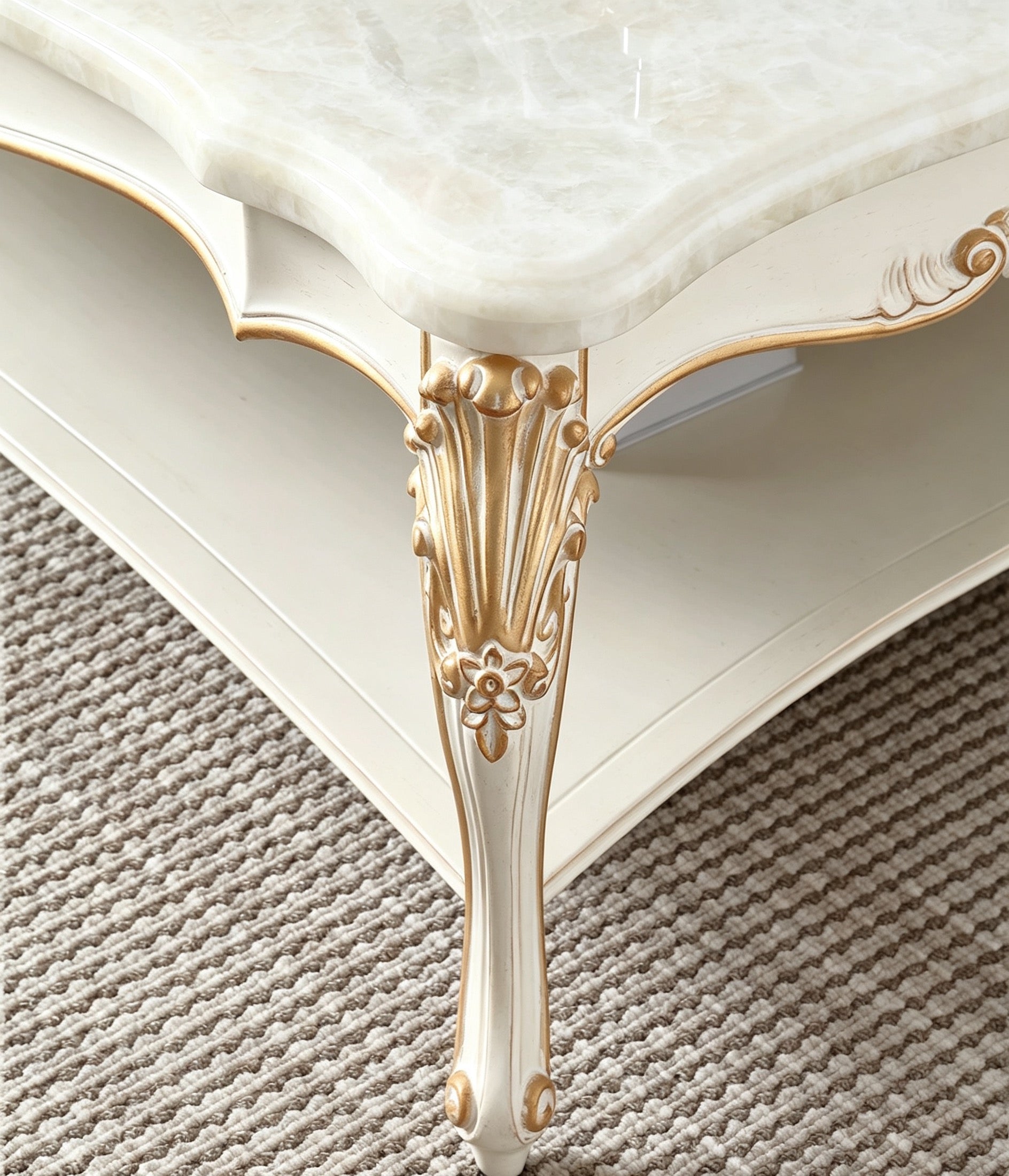Regal Bloom French Vintage Marble Coffee Table