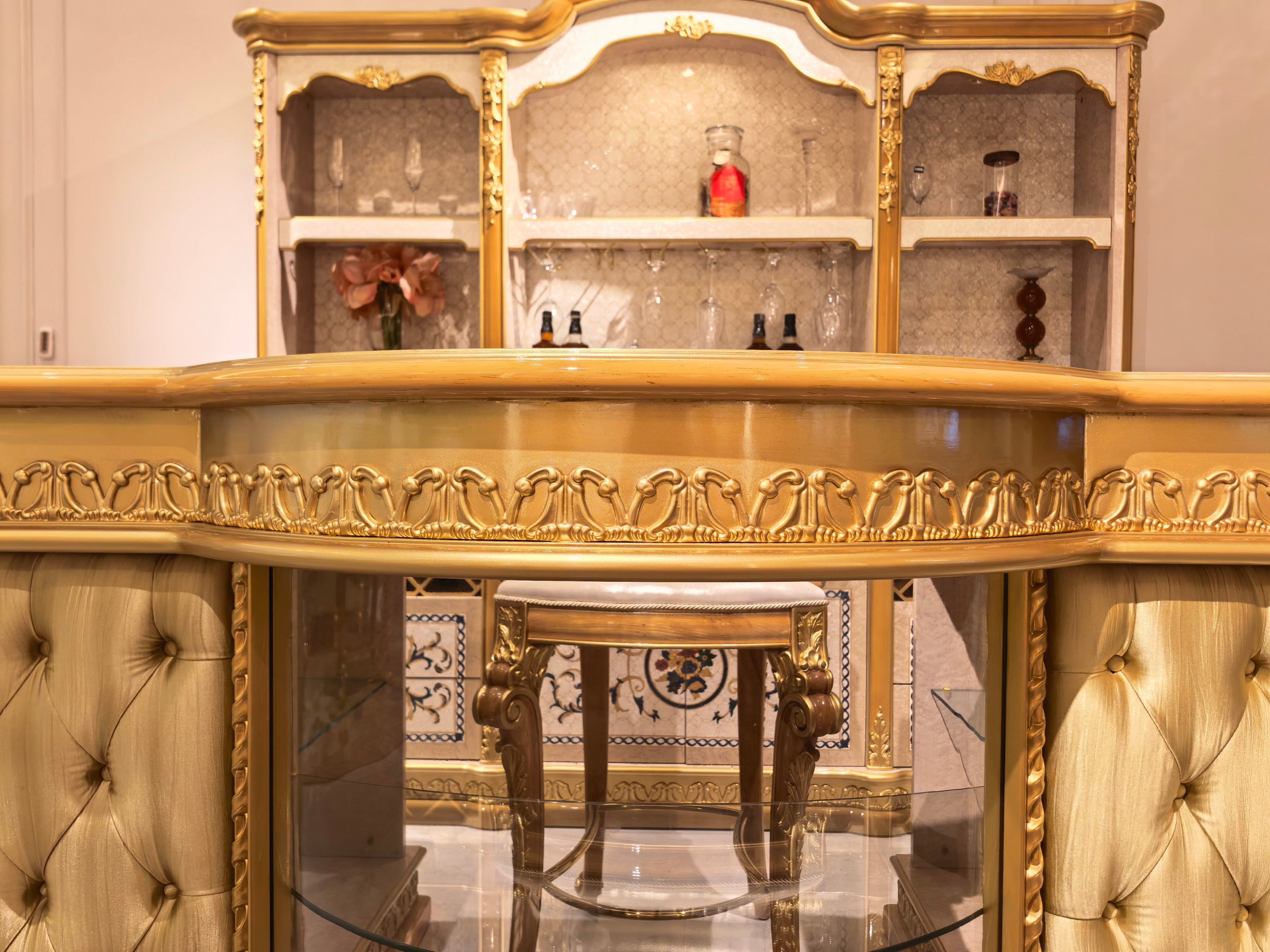 Rosalind French Imperial bar cabinet leg detail - GrandLiving Luxe