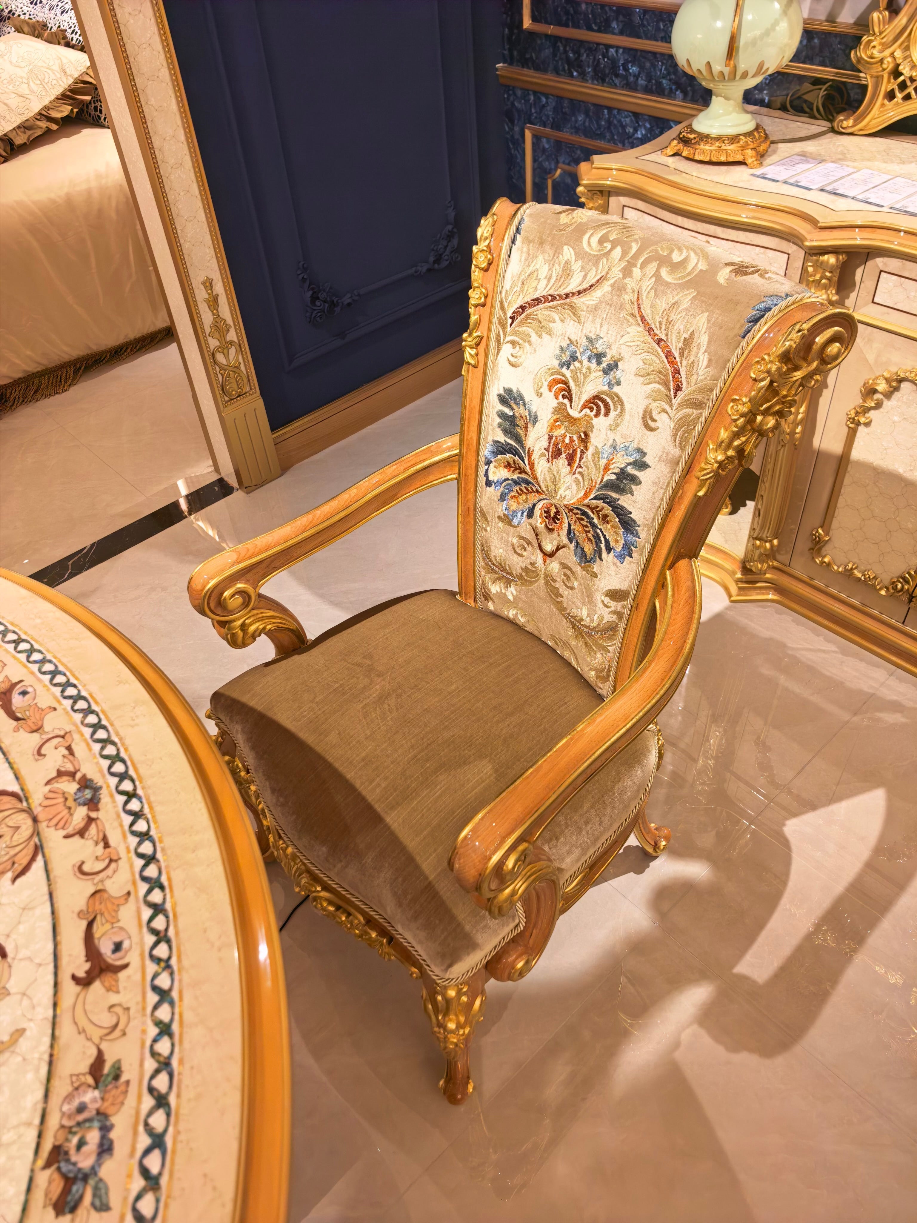 Valentine French Imperial dining table shell inlay close-up - GrandLiving Luxe