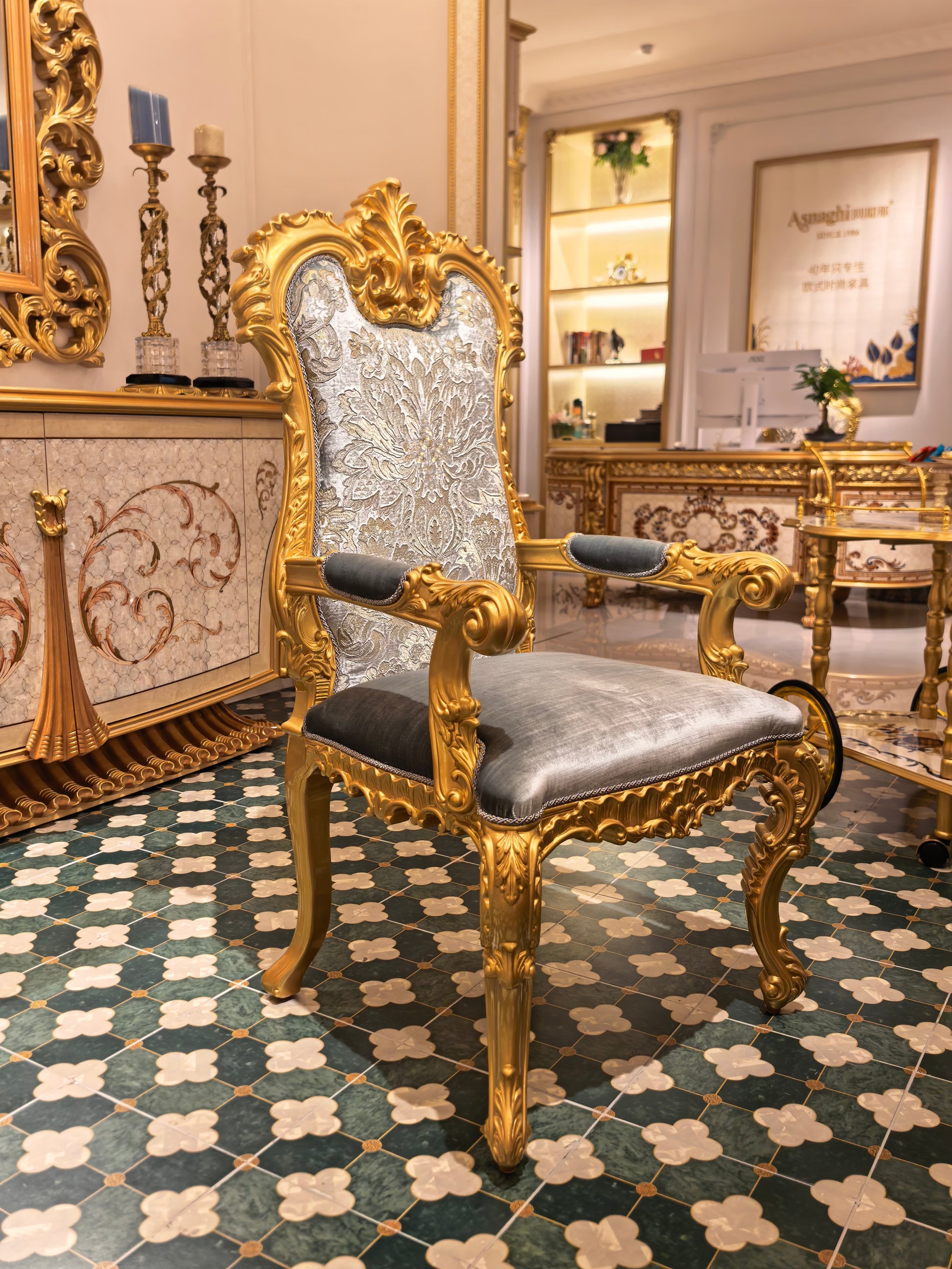 Solange French Imperial dining chair styled at matching Imperial dining table - GrandLiving Luxe