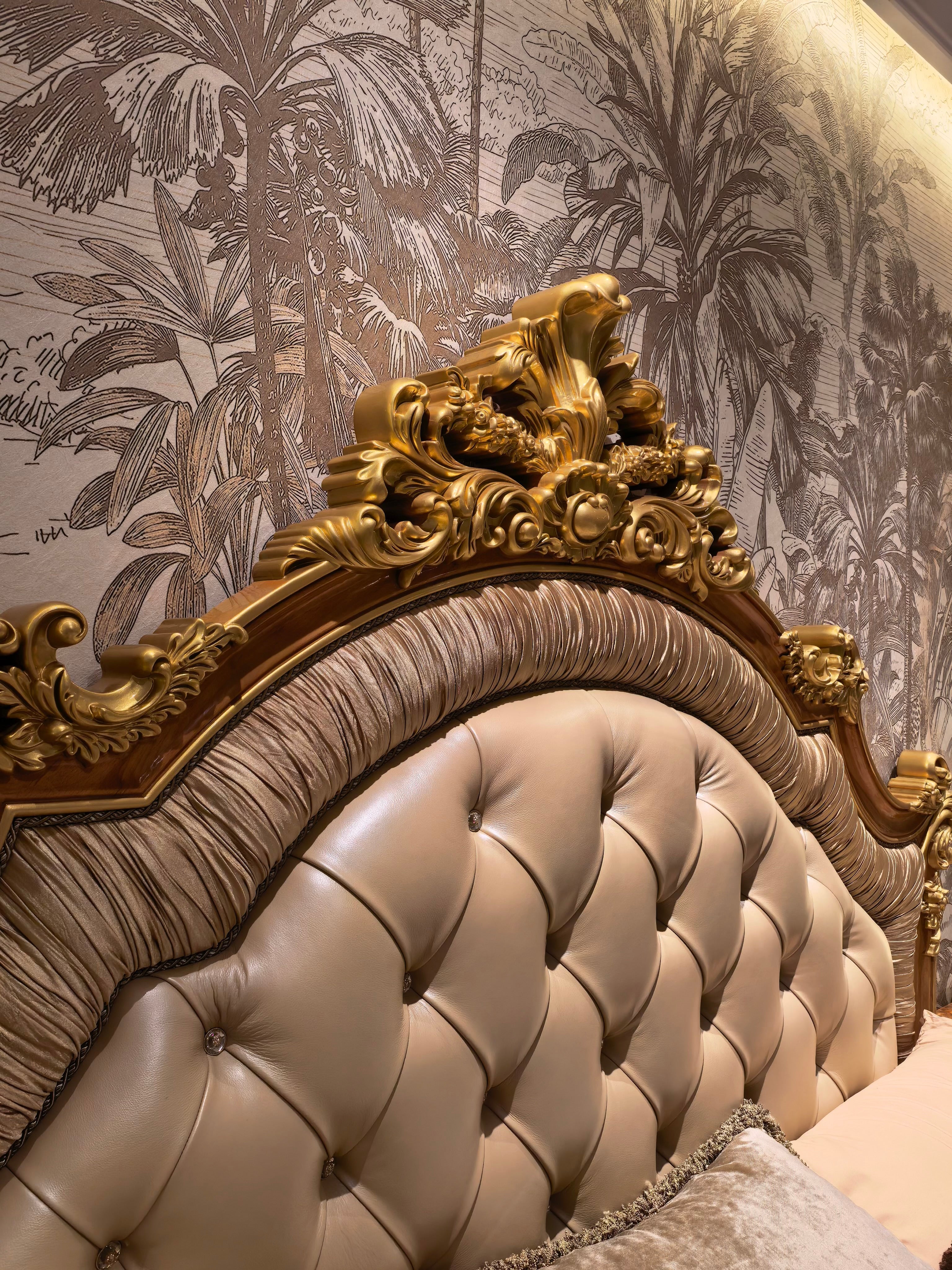 Adeline French Imperial bed carved footboard detail - GrandLiving Luxe