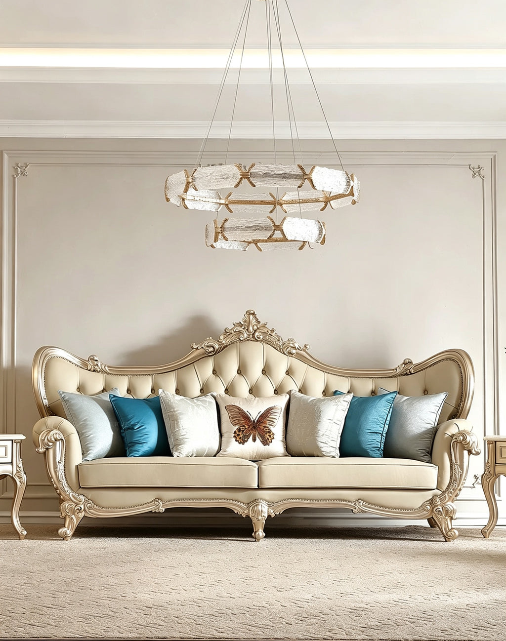 Fleur French Solid Wood Sofa