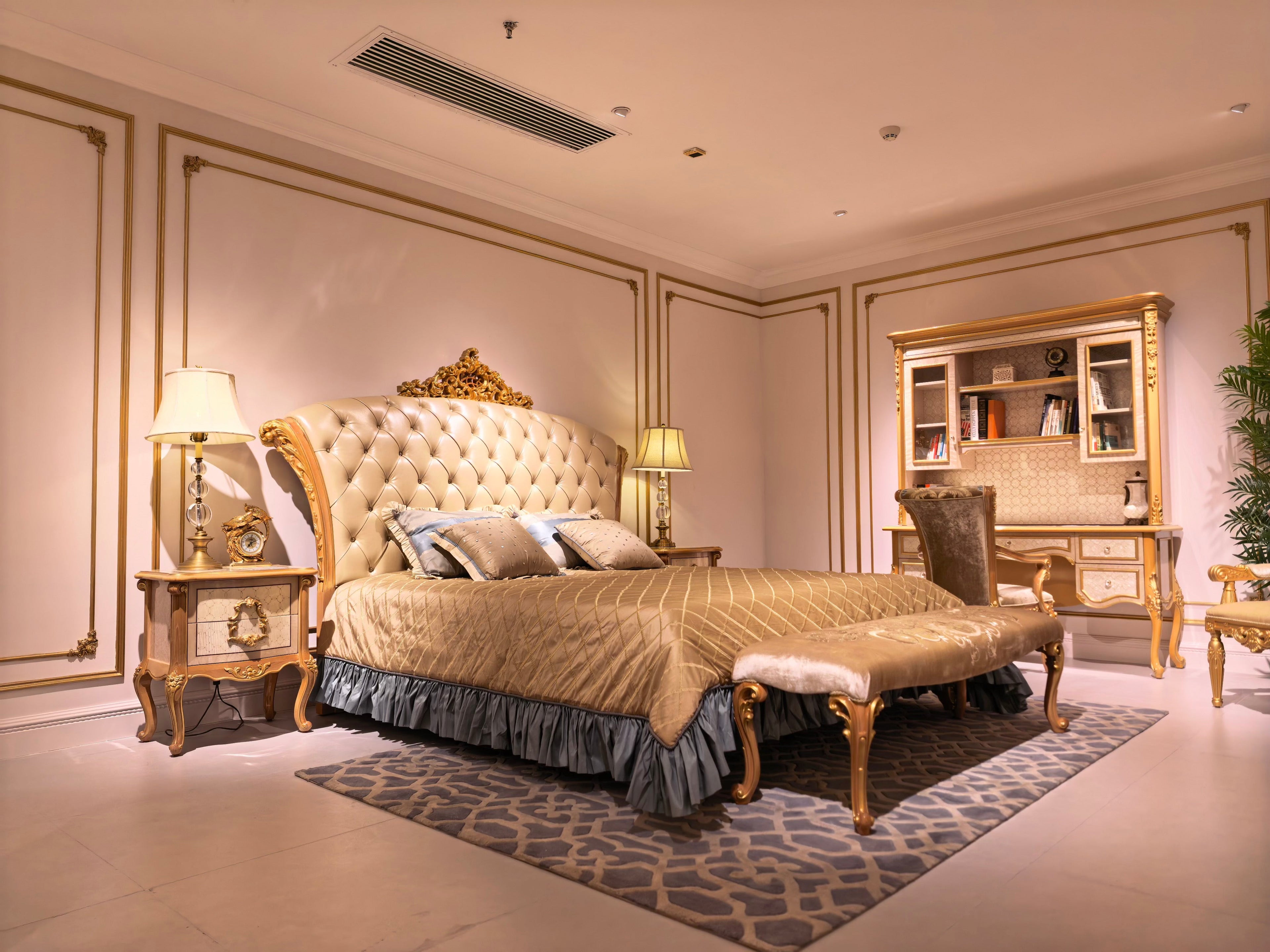 Céleste French Imperial bed, hand-carved European beechwood with traditional gold gilt finish - GrandLiving Luxe