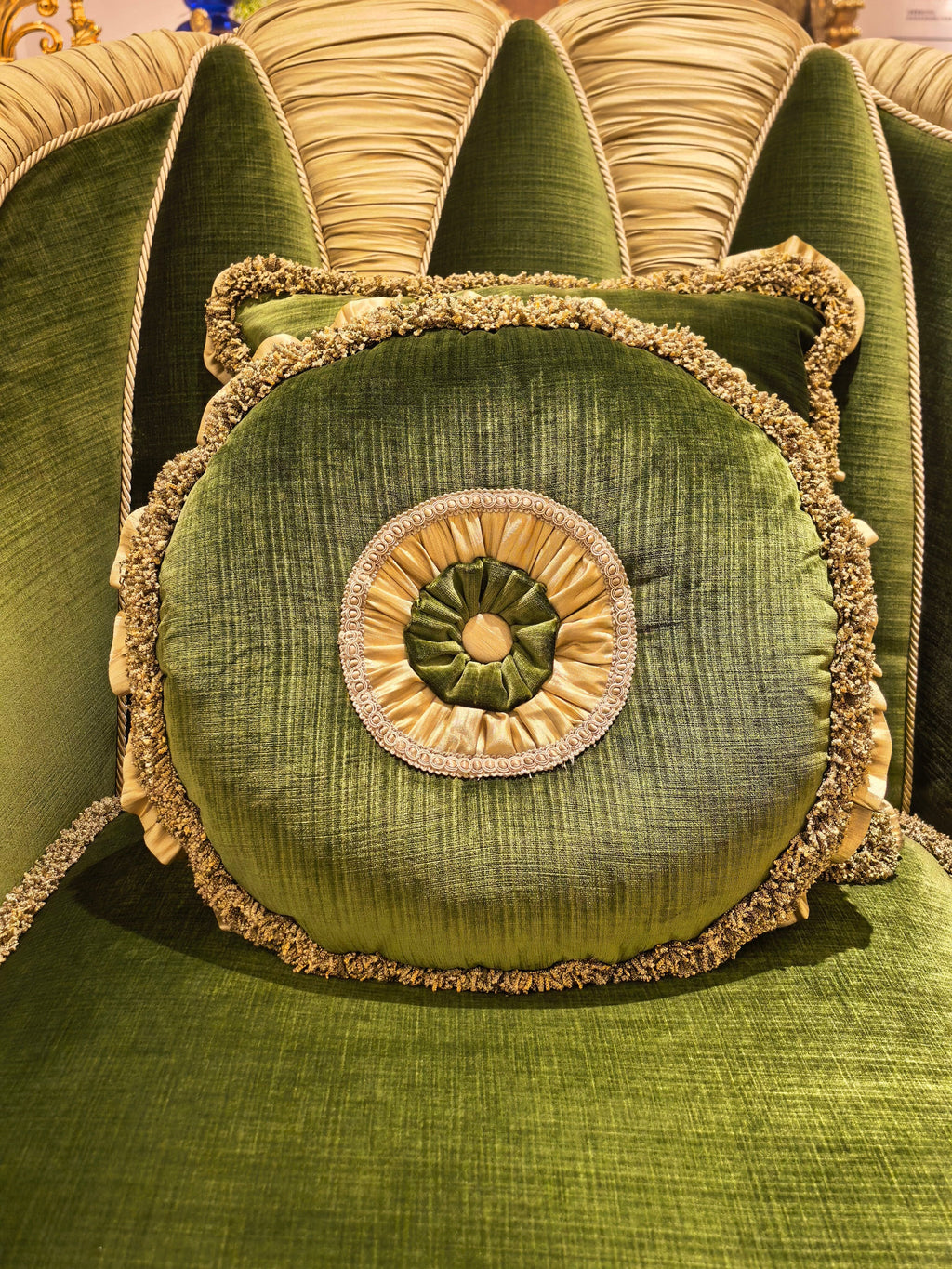 Charlotte French Imperial sofa gold gilt leg detail - GrandLiving Luxe