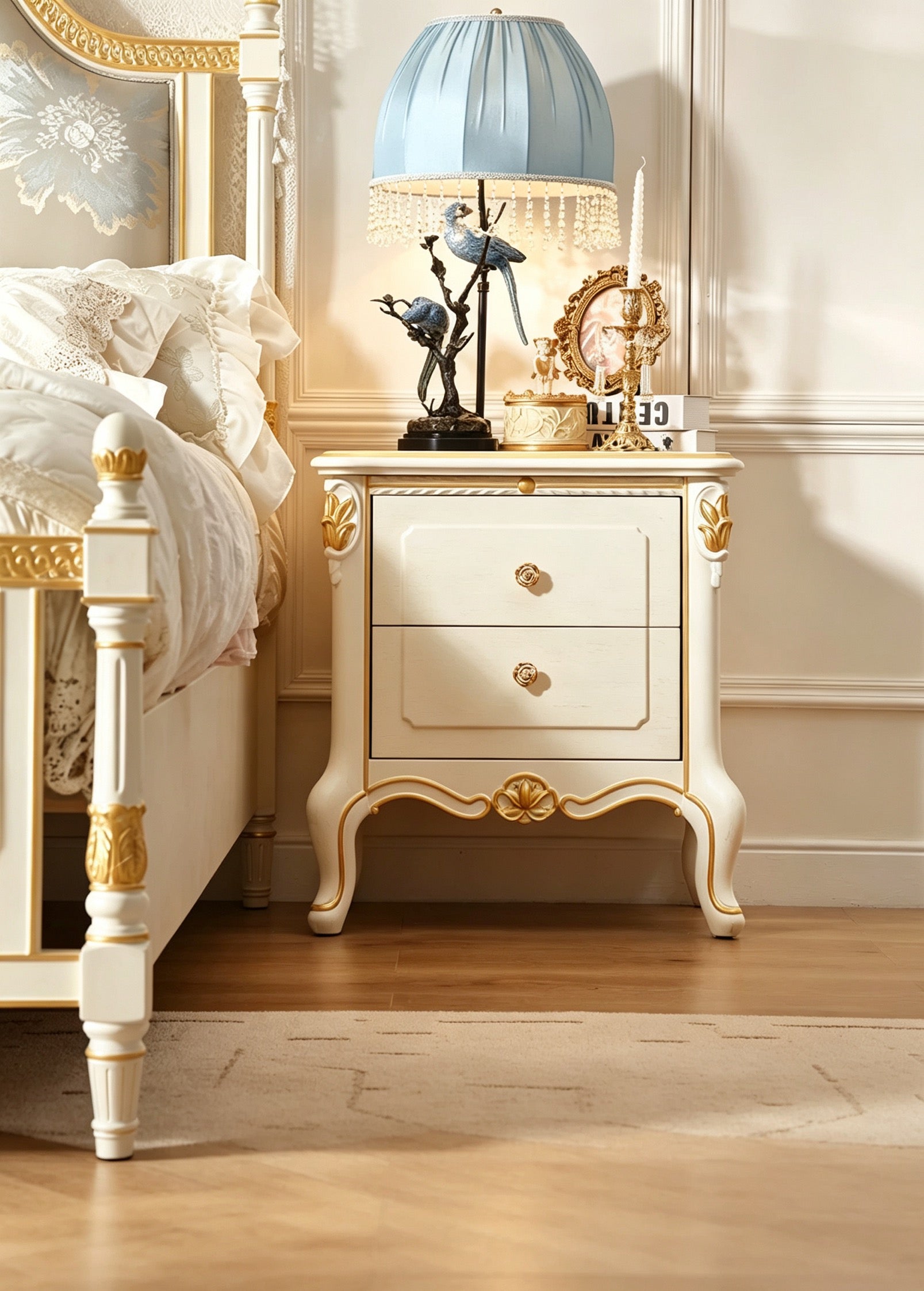 Luna White French Vintage Bedside Table