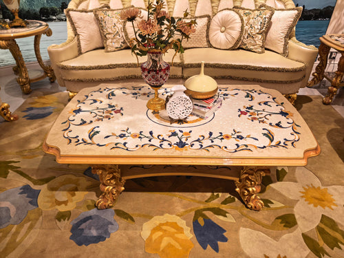 Thérèse French Imperial coffee table, hand-carved European beechwood with traditional gold gilt finish - GrandLiving Luxe