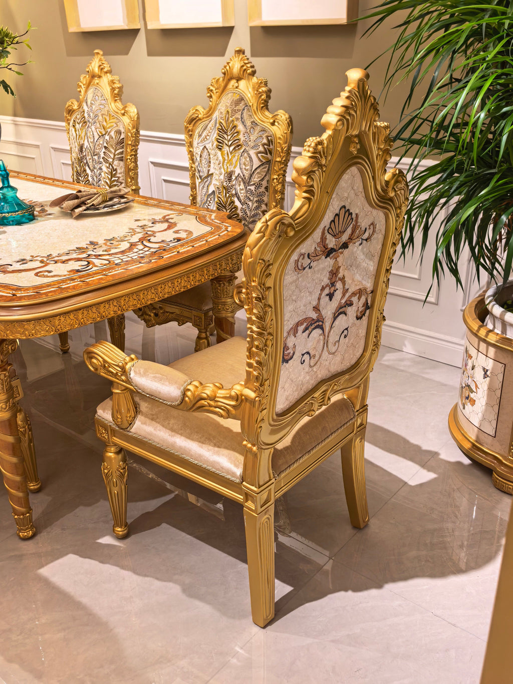 Perrine French Imperial dining chair dining ensemble with matching table - GrandLiving Luxe