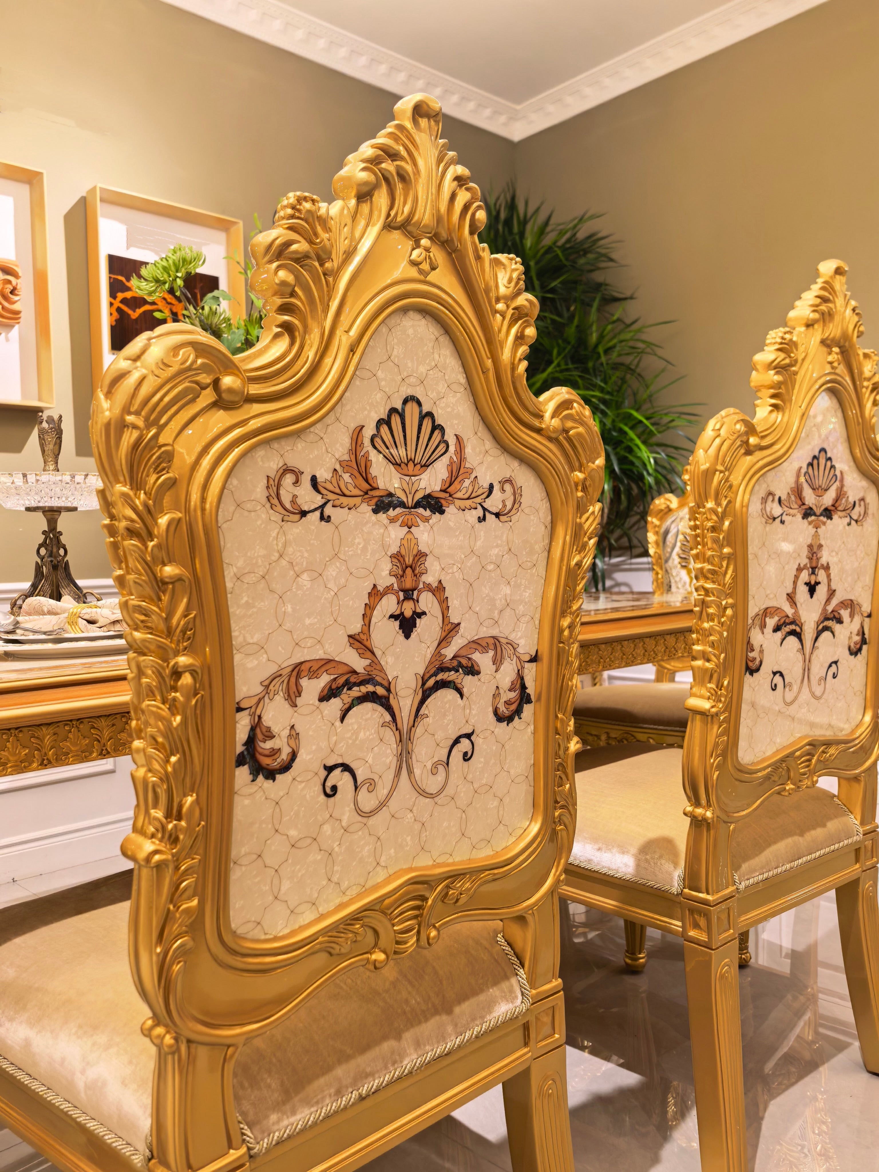 Perrine French Imperial dining chair with matching dining table detail - GrandLiving Luxe