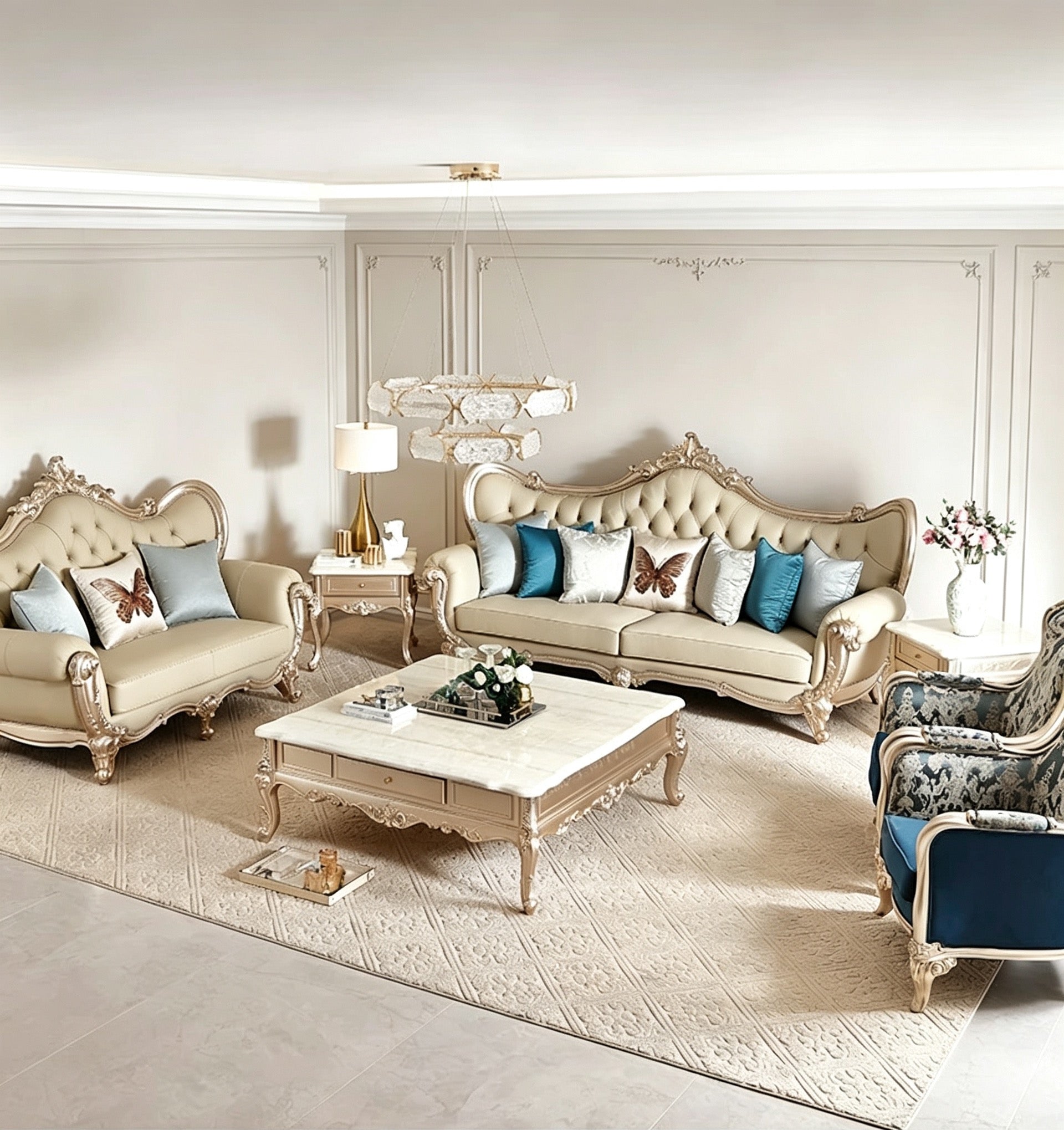 Fleur French Solid Wood Sofa
