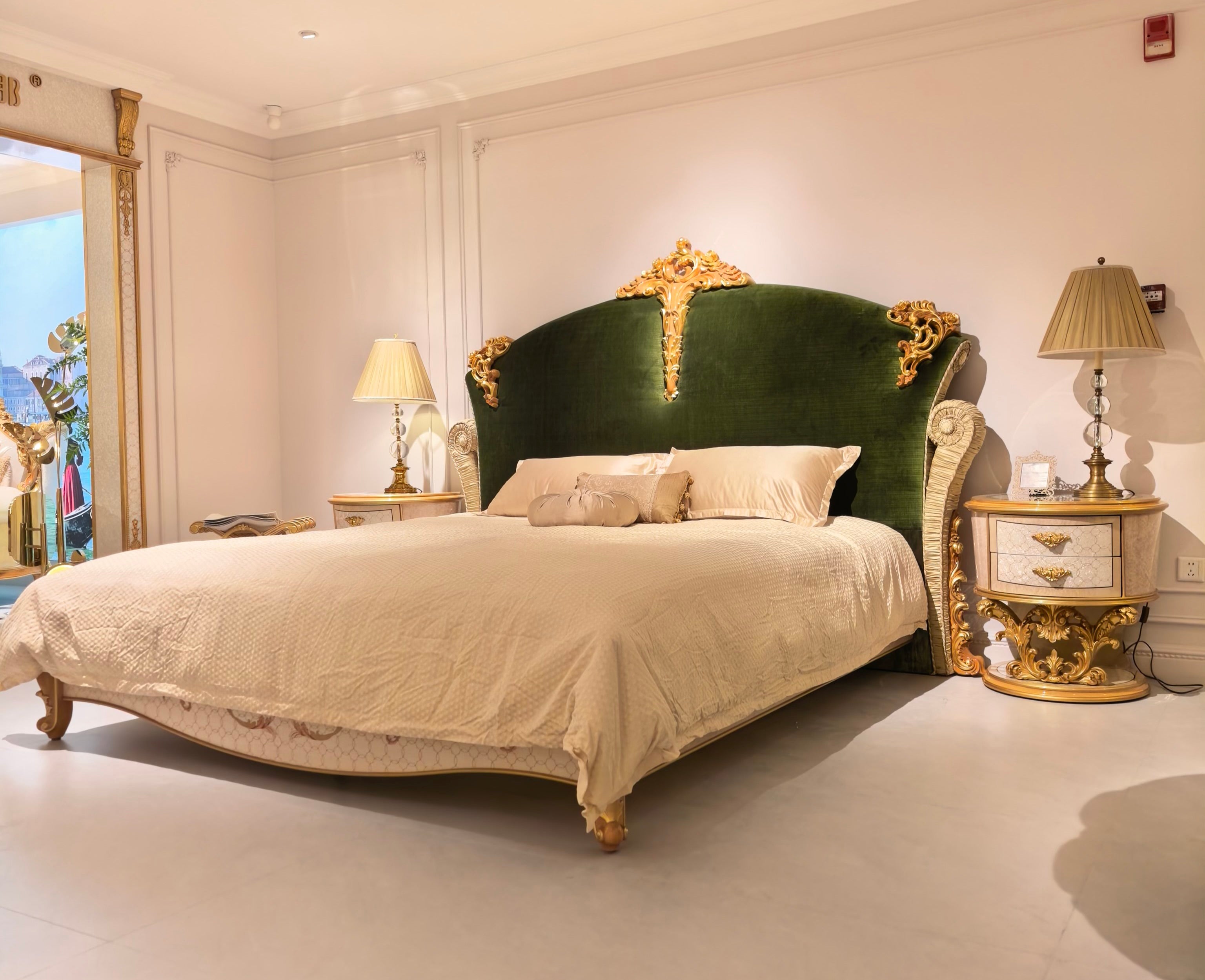 Margaux French Imperial Bed in hand-carved solid beechwood and gold gilt finish