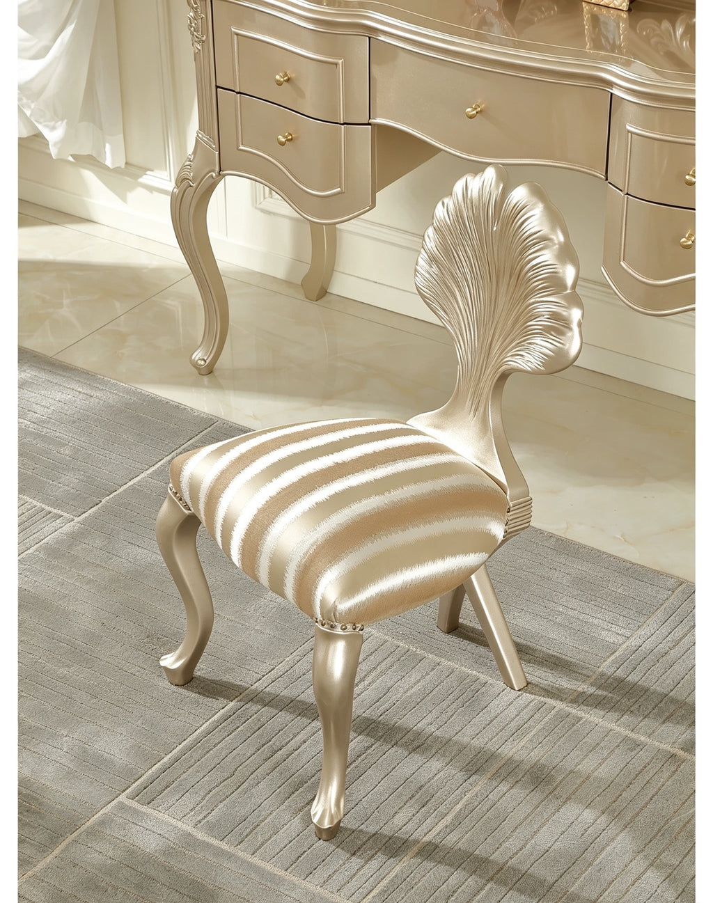 Amour French Provincial Silver Leaf Dressing Table with Mirror| GradLiving Luxe 9