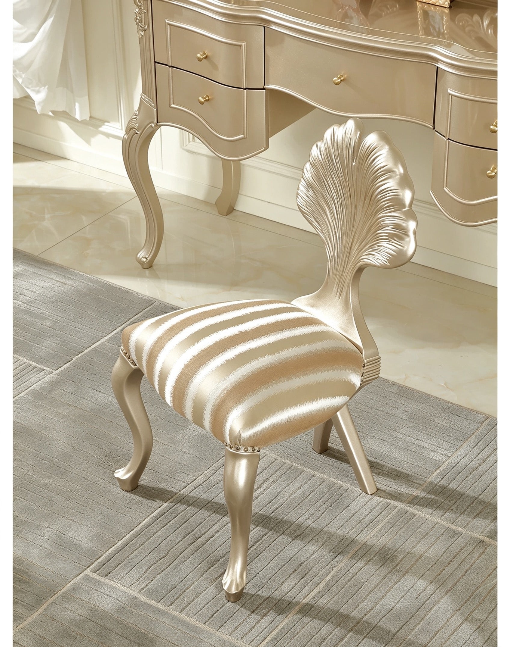 Amour French Provincial Silver Leaf Dressing Table with Mirror| GradLiving Luxe 9