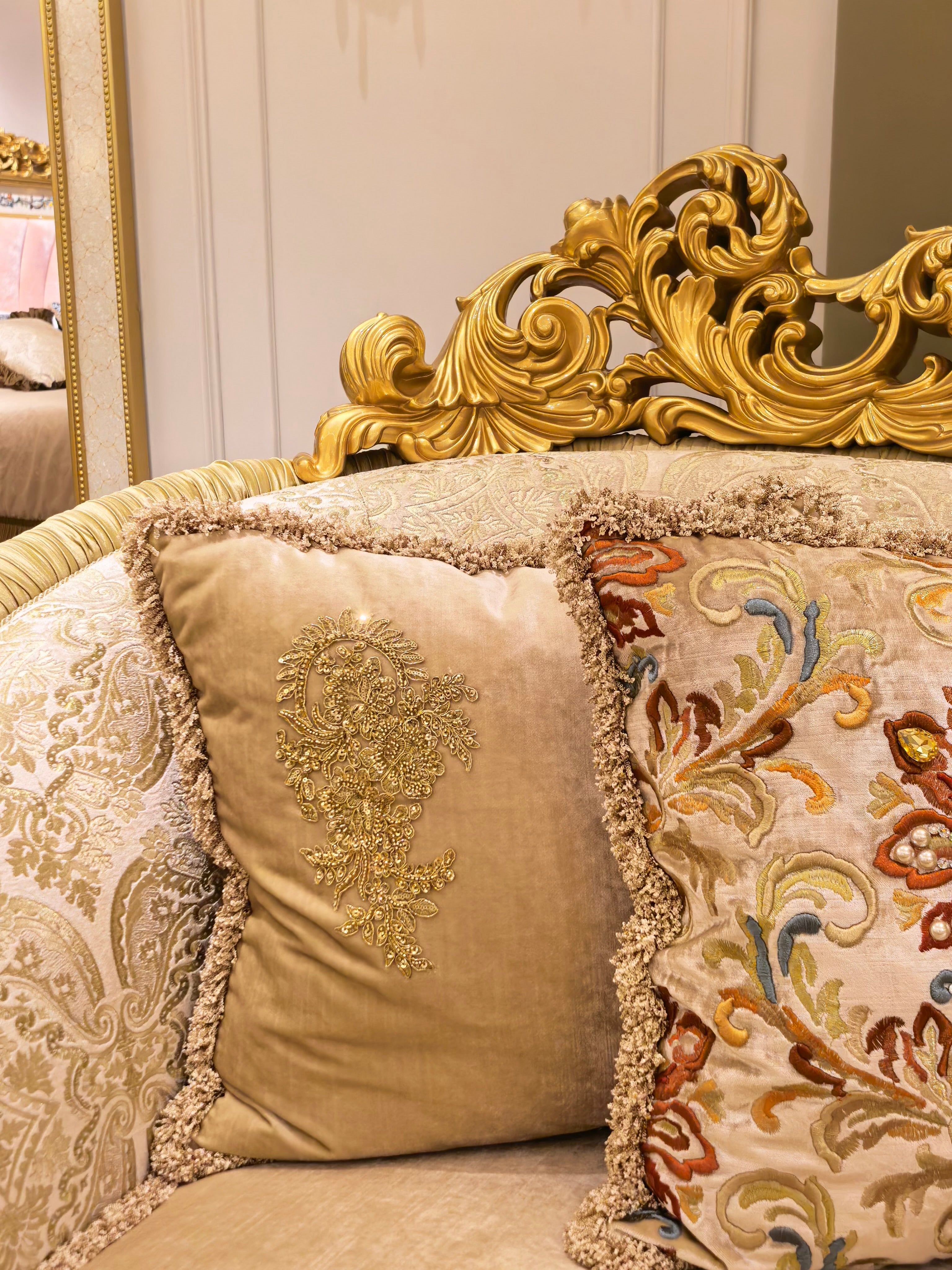 Beatrice French Imperial sofa armrest detail - GrandLiving Luxe