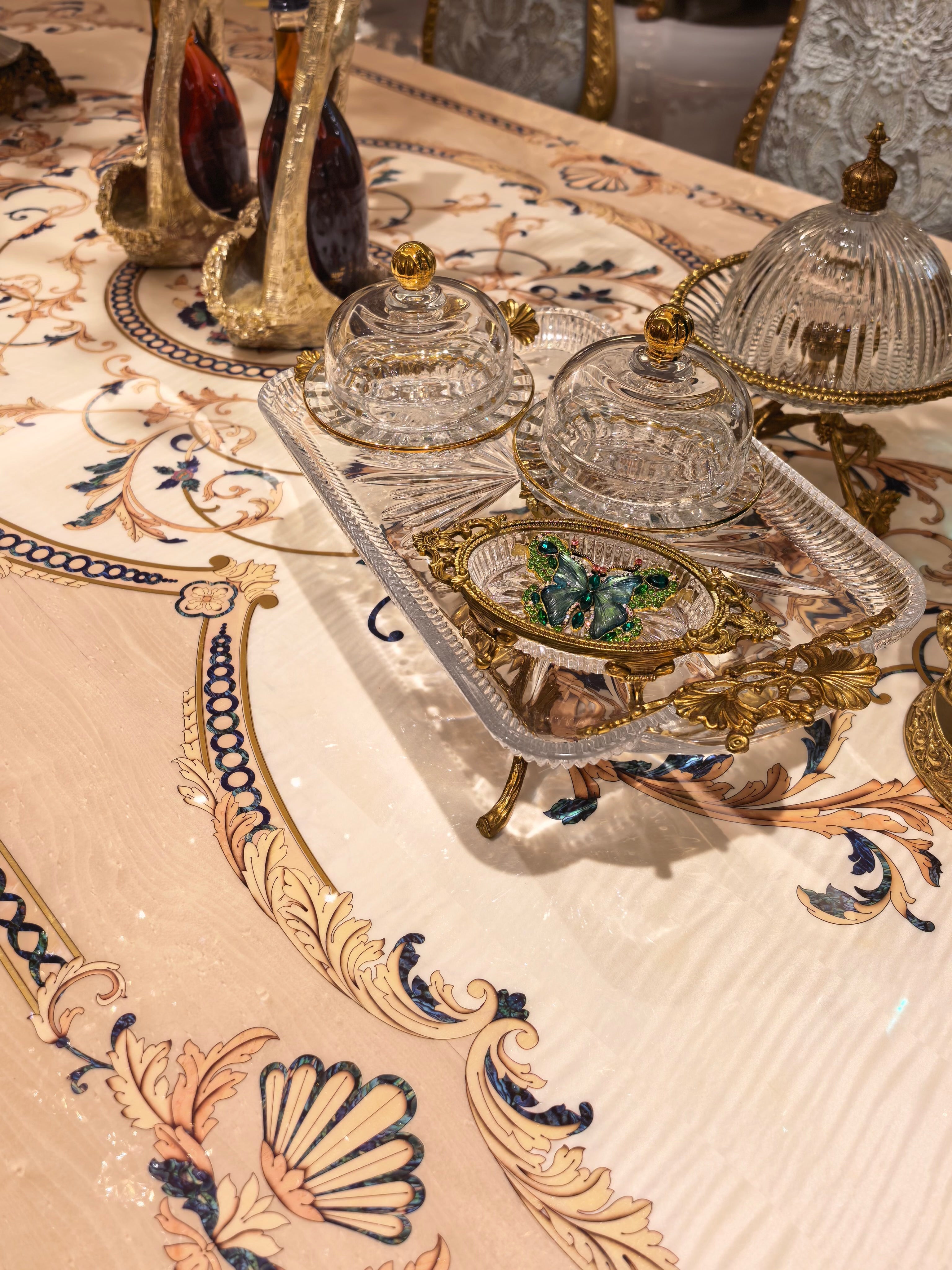 Clarisse French Imperial dining table side view - GrandLiving Luxe