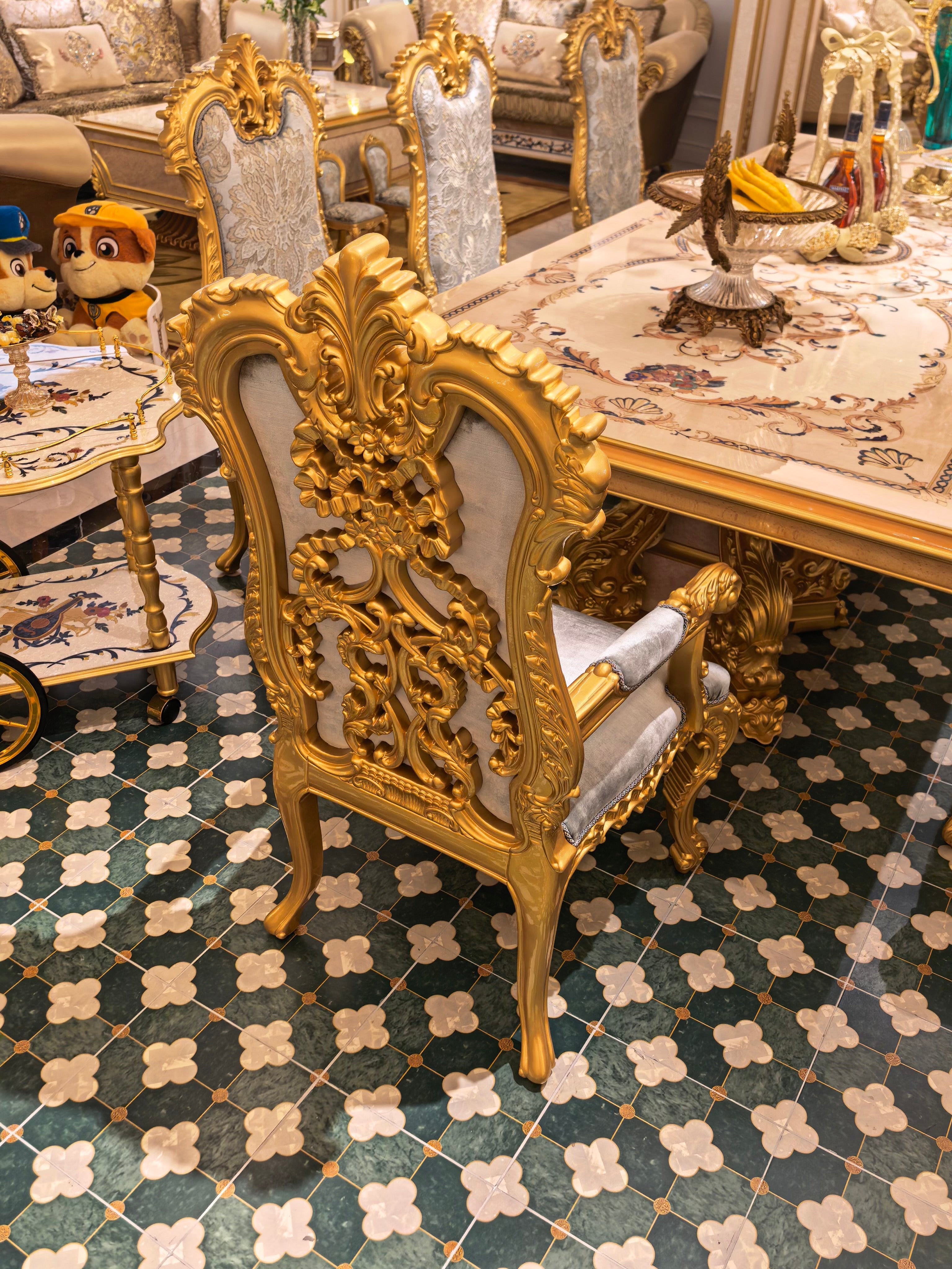 Solange French Imperial dining chair dining ensemble with matching table - GrandLiving Luxe