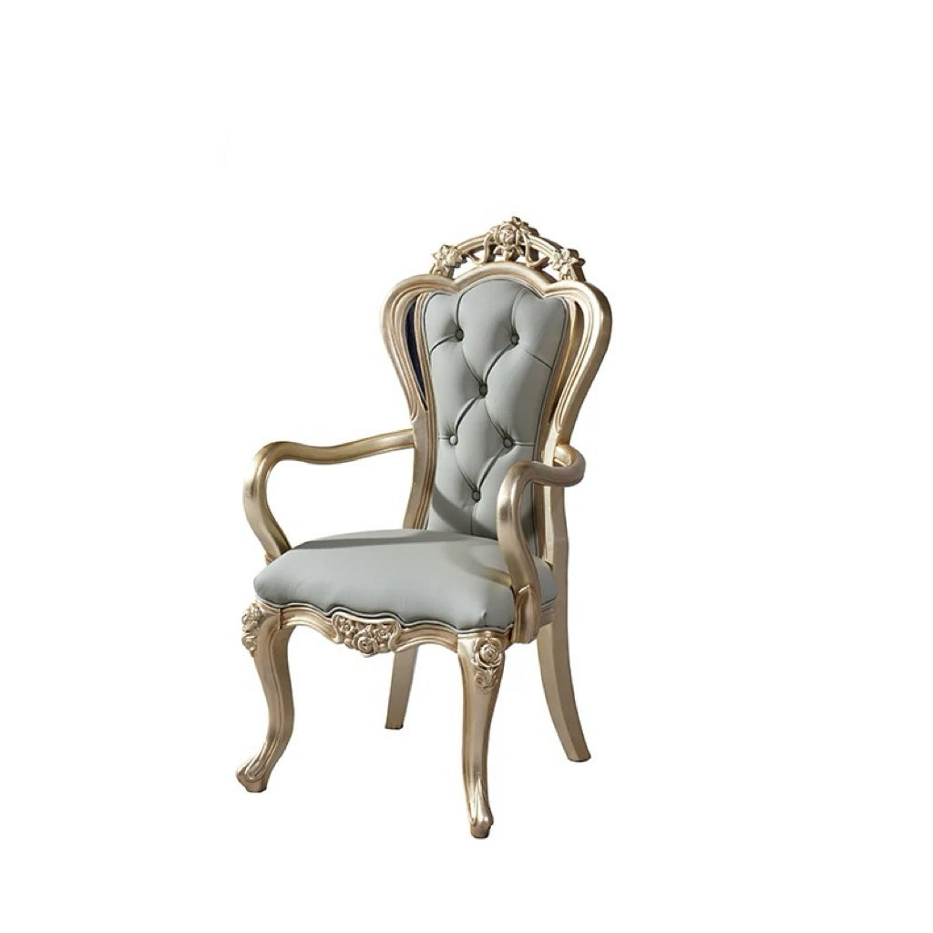 Classic French Provincial style luxury silver leaf dining chair with tufted back - GrandLiving Luxe 5
